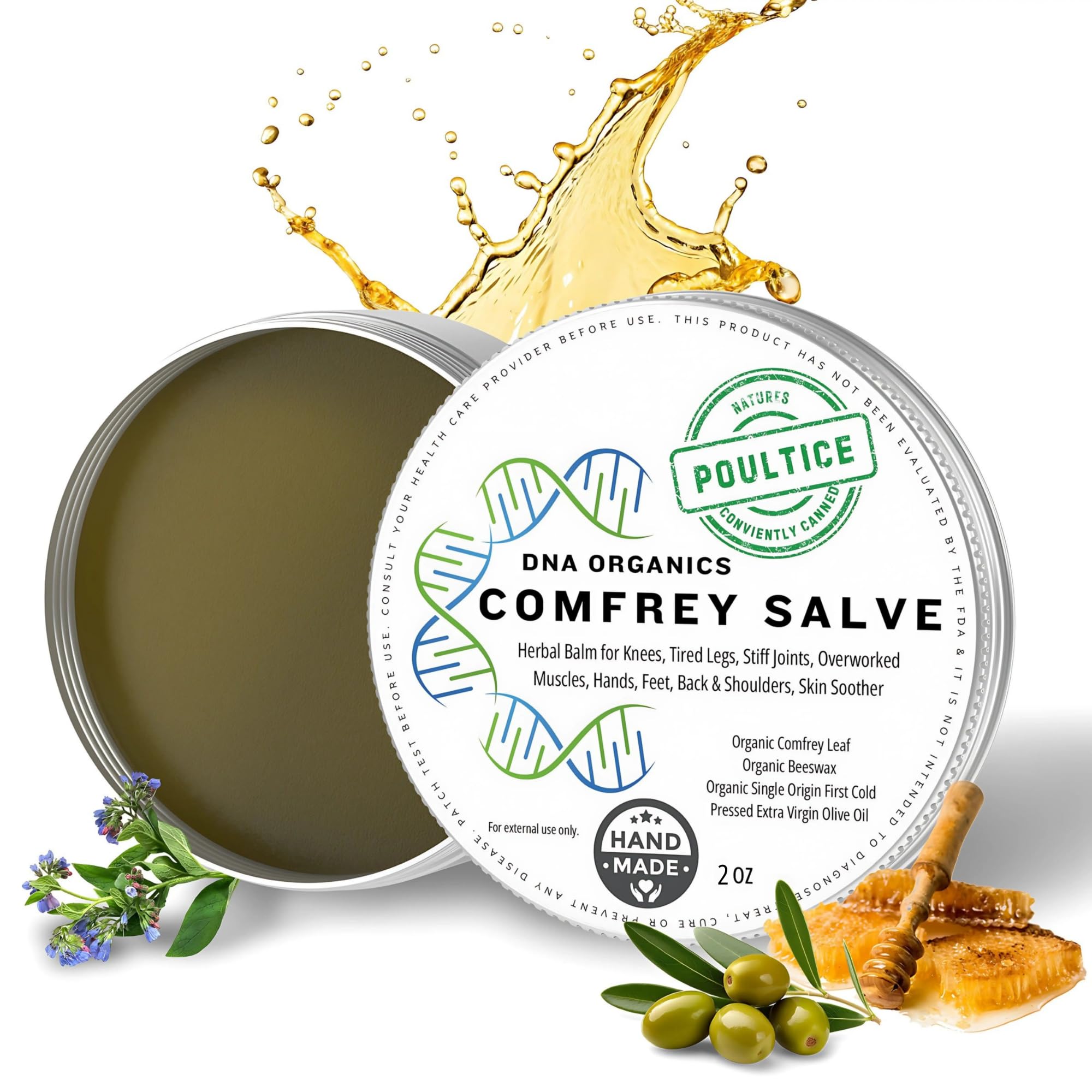 DNA Organics Comfrey Salve Ointment 2oz – Organic Herbal Salve for Bones, Muscles, Joints, Knees, Skin & Tattoo Care. Herbal Balm for Soothing Relief. Handcrafted, Slow-Infused, No Chemical Fillers Wild CastleAu supplements