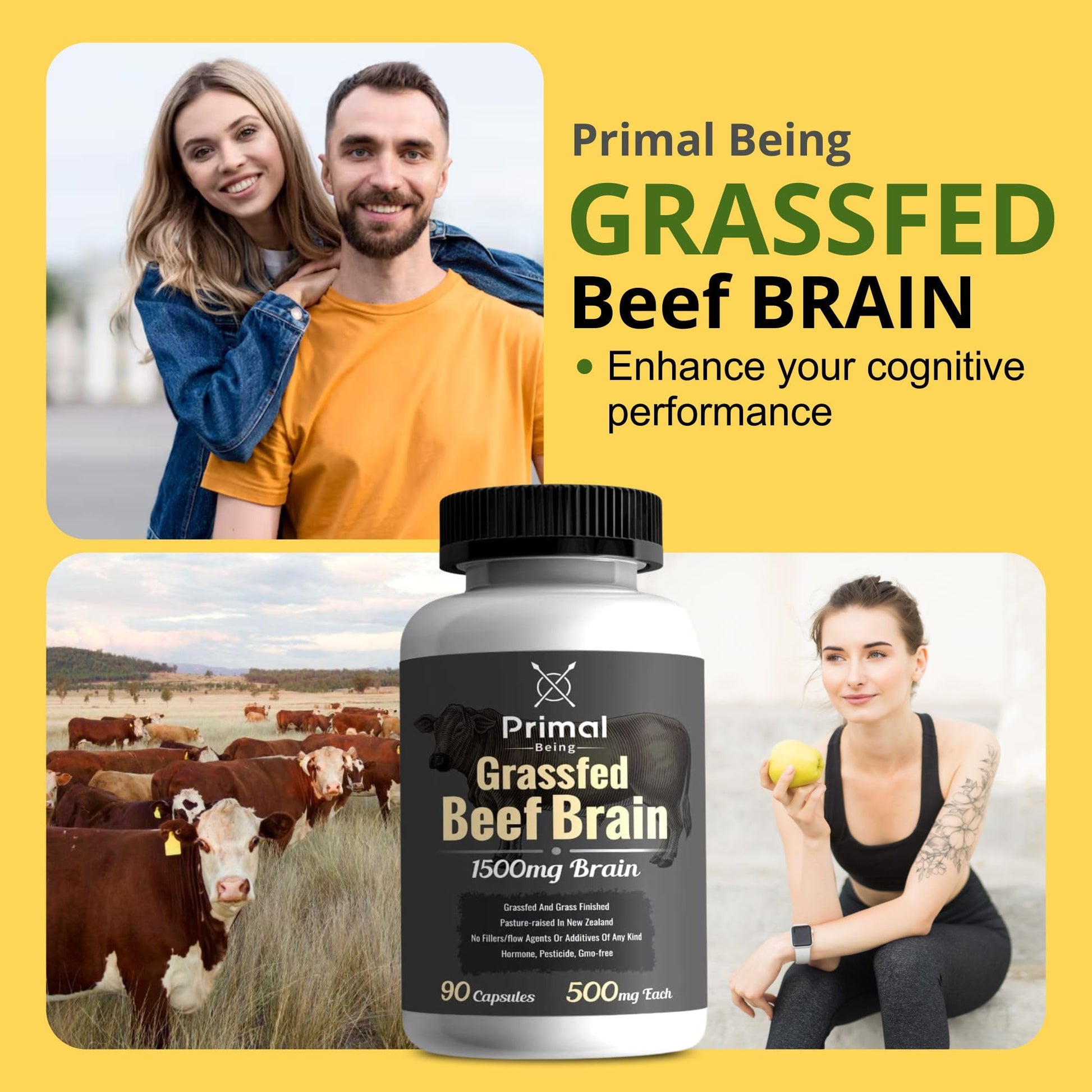 Primal Being Grassfed Beef Brain, Supports Memory, Mood, Focus, Energy, Cognitive Health - 90 Capsules, 1500mg per Serving Primal BeingAu supplements