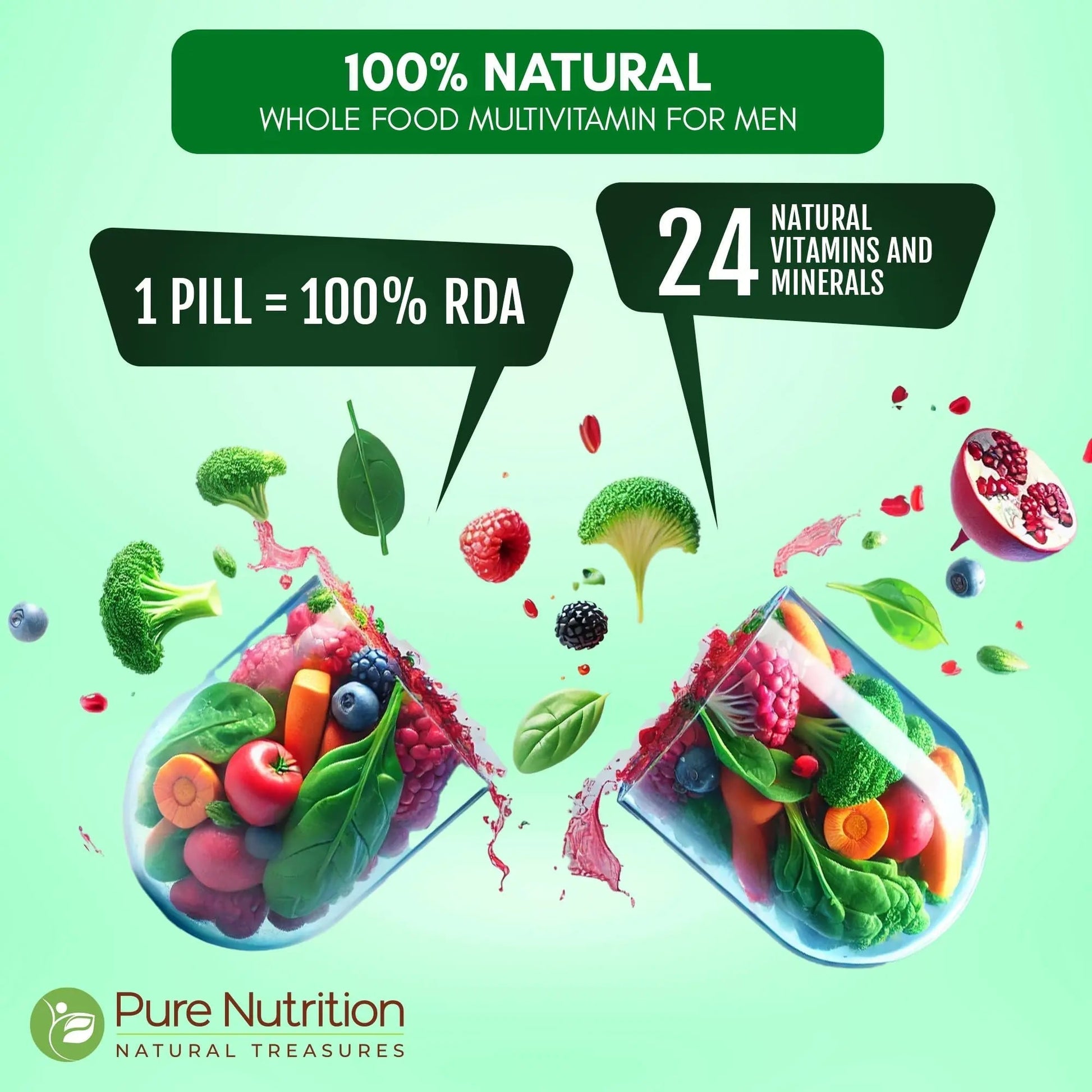 Pure Nutrition Whole Food Multivitamins for Men | 90 Tabs | One-A-Day | 100% RDA | 24 Natural Vitamins and Minerals | PURE NUTRITION NATURAL TREASURESAu supplements