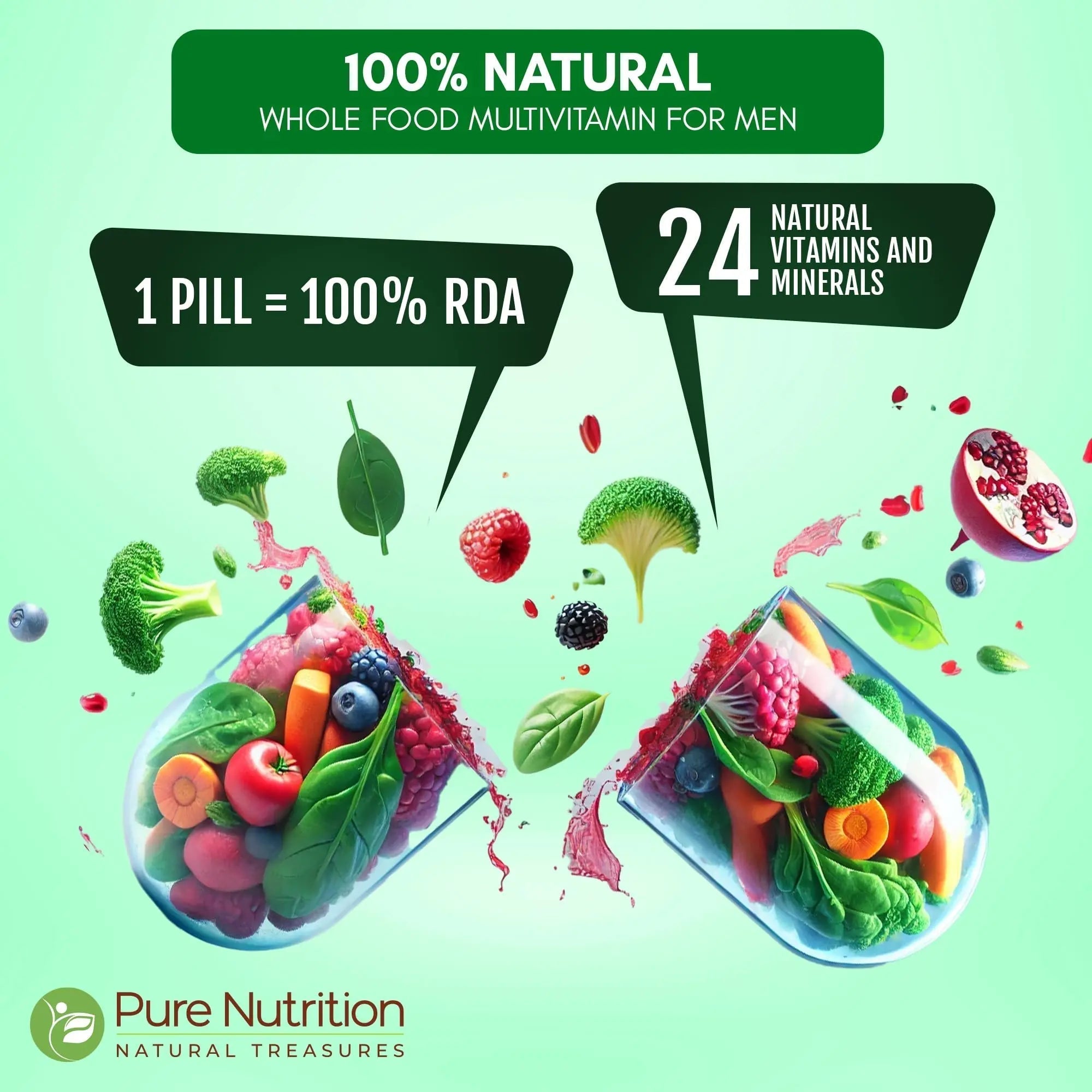 Pure Nutrition Whole Food Multivitamins for Men | 90 Tabs | One-A-Day | 100% RDA | 24 Natural Vitamins and Minerals | PURE NUTRITION NATURAL TREASURESAu supplements