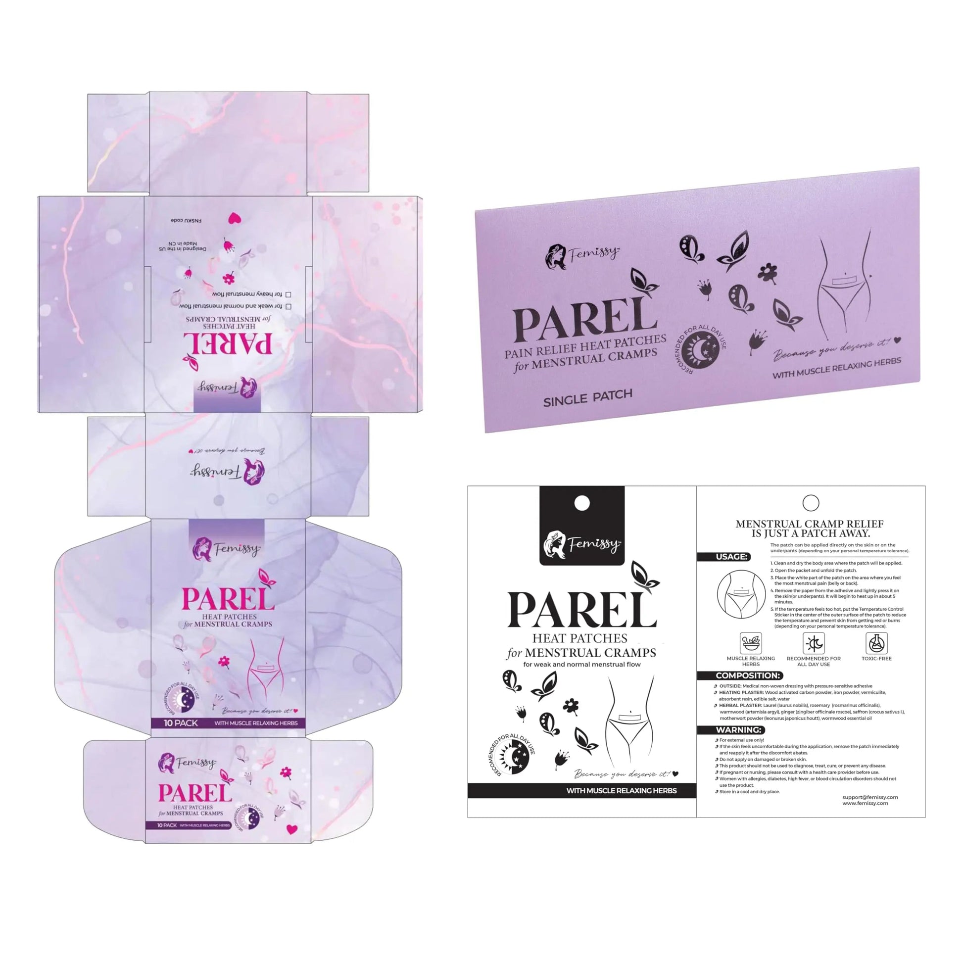 Heat Patches for Menstrual Cramps Based on Flow Strength, 10 Period Patches for Weak & Normal Flow & 1 Single Patch with Natural Herbs & Oils; Disposable Stick On Heating Pads Cramp-Free Period FemissyAu supplements