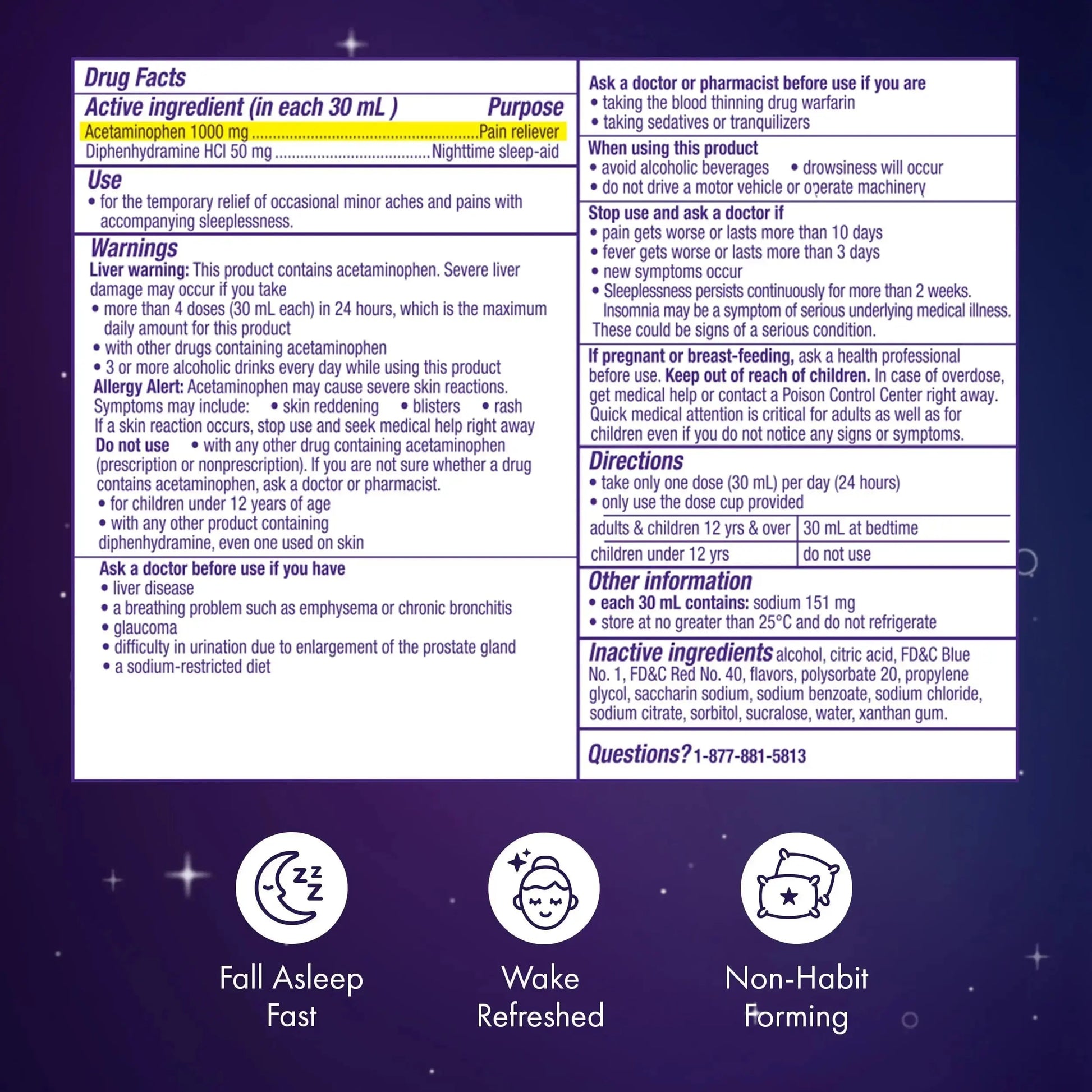 ZzzQuil Liquid, Max Strength Pain Reliever, Nighttime Sleep Aid Liquid, Acetaminophen 1000mg, Diphenhydramine 50mg HCI, Non-Habit Forming, Midnight Berry Flavored, 2 Pack, 24 FL OZ ZzzQuilAu supplements
