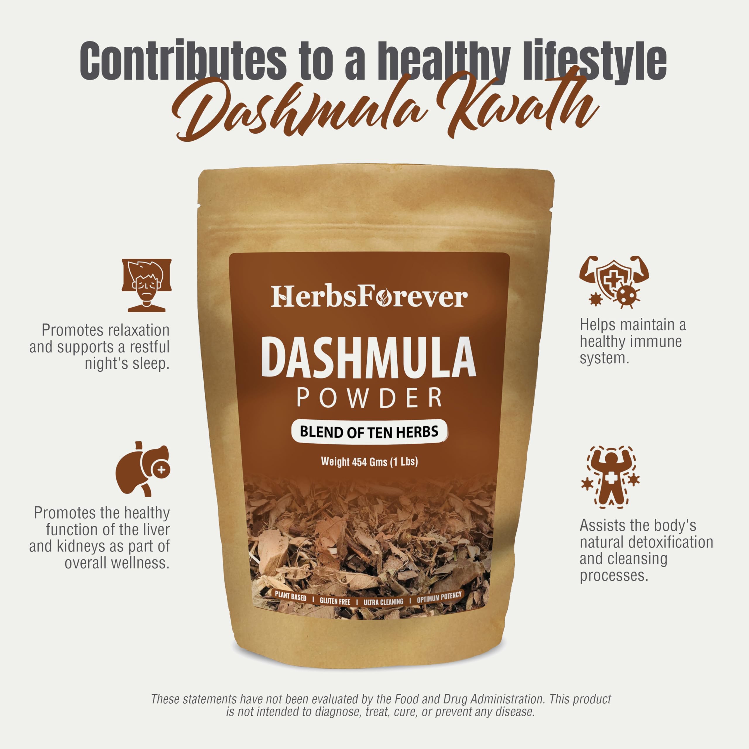 Herbsforever Dashmula Cut and Sifted (Coarse/Kawth) Herbs for Tea - Joint Comfort, Vata Calming, Female Postpartum Cycle & Wellness, Ten Authentic Ayurvedic Roots, Non GMO, Vegan 454g,1 lbs,Dashmool HerbsforeverAu supplements