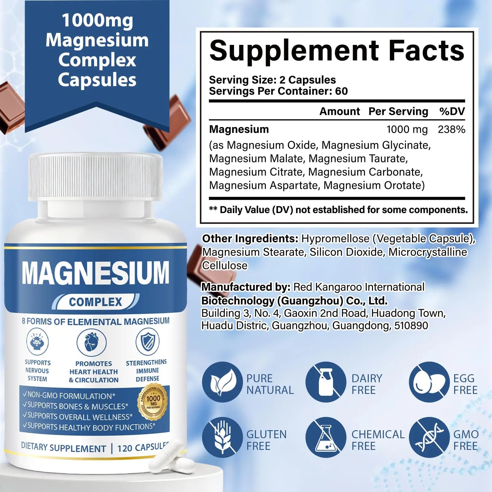 1000mg Magnesium Complex 8 in 1 for Women & Men – Magnesium Glycinate, Citrate, Malate, Taurate, Oxide, Carbonate, Aspartate, Orotate – Vegan Non-GMO, for Sleep, Fatigue & Heart Health, 120 Capsules BOSNETHUINHnz supplements