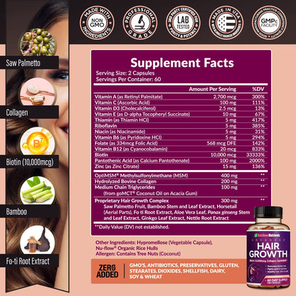 Hair Growth Vitamins for Women | Biotin 10,000mcg, Collagen, Patented OptiMSM®, goMCT Rainbow Nutrients, LLCUS supplements