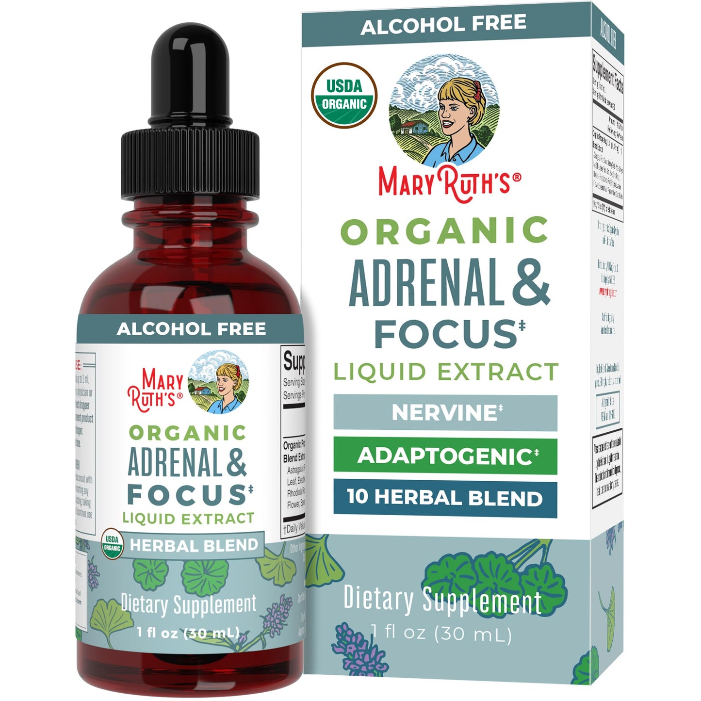 MaryRuth Organics - USDA Organic Brain Nootropic Supplement for Adults with Ginkgo Biloba & Astragalus | Focus & Adrenal Support | Brain & Memory Drops | Vegan | Non-GMO | Gluten Free | 30 Servings MARYRUTH'SUS supplements