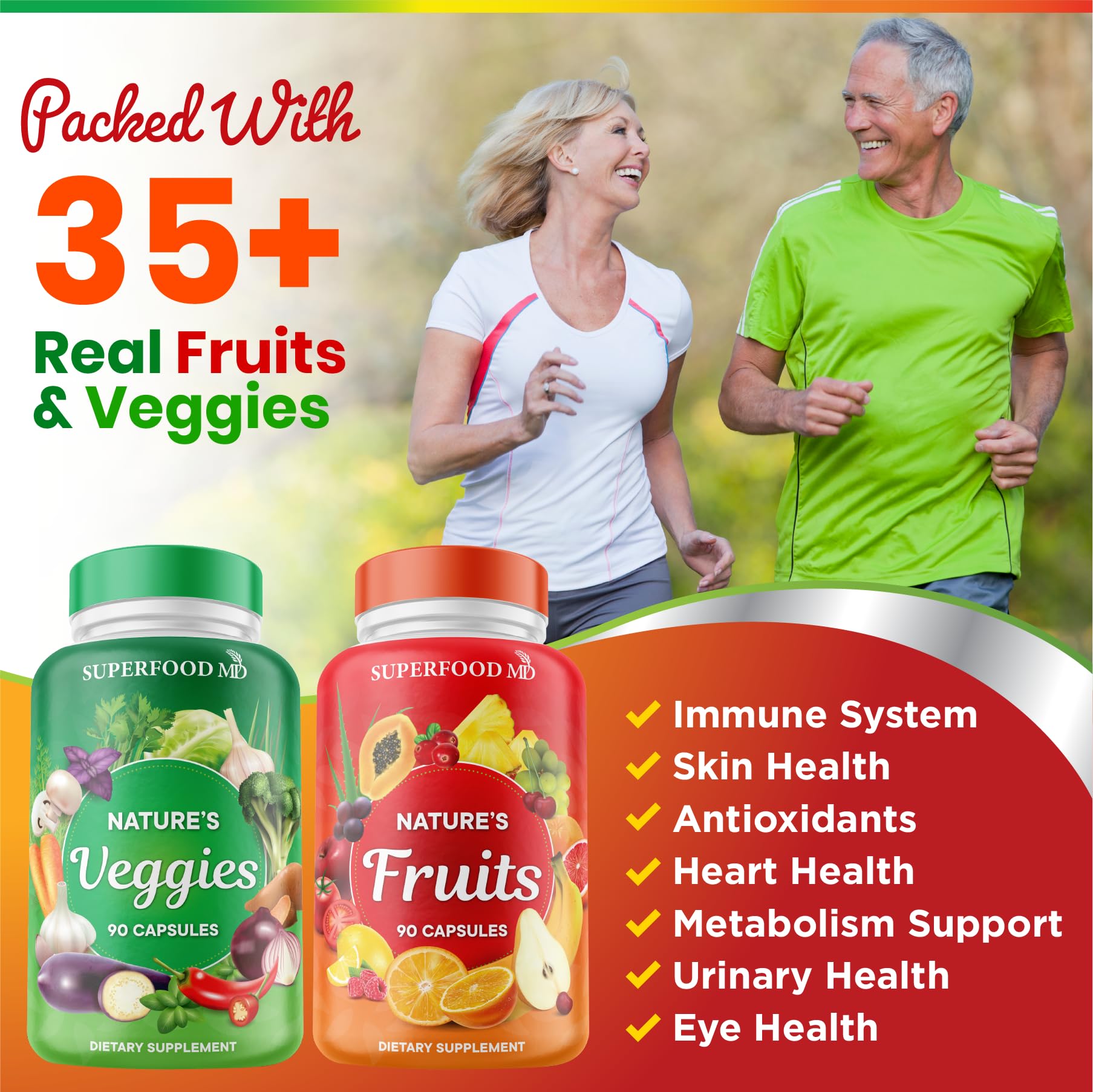 Superfood MD Fruits & Veggies Supplement - Whole Food Natural Superfoods - with Beta Carotene - Soy Free- 90 Count (Pack of 2) Superfood MDAu supplements