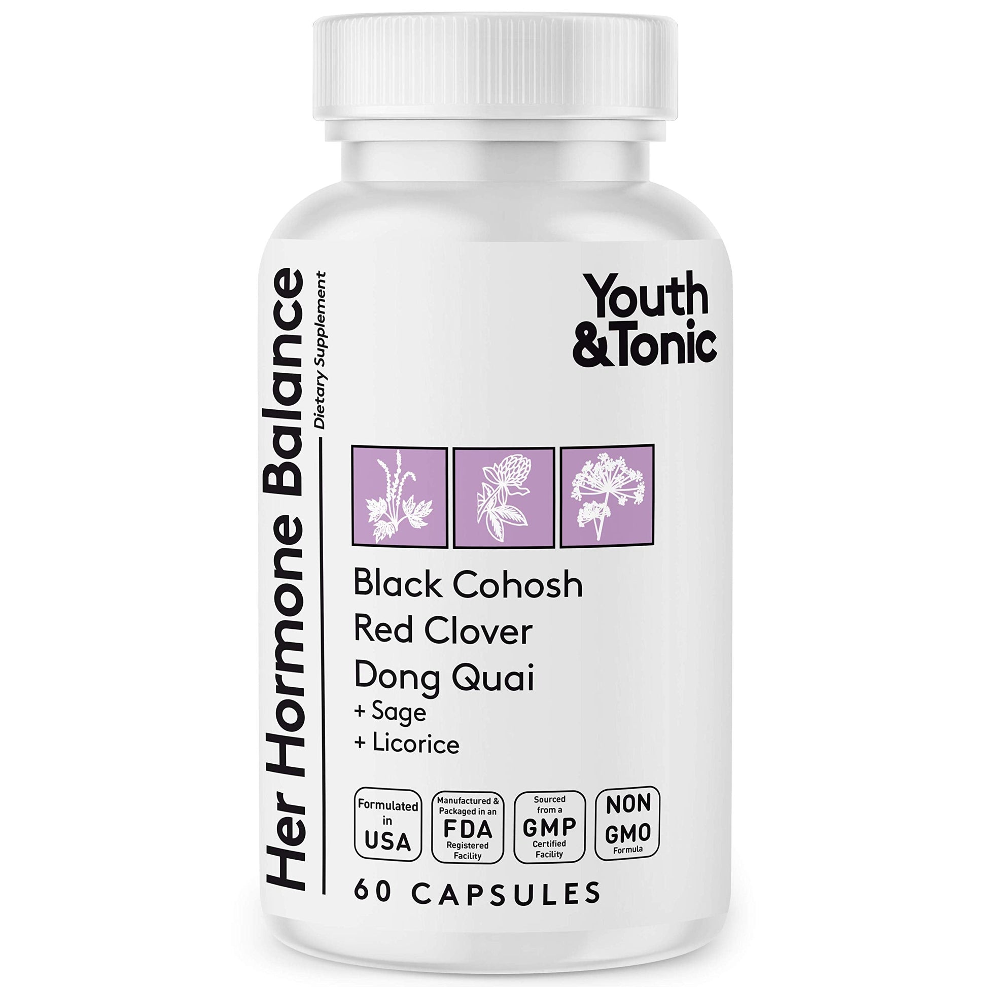 Youth & Tonic Her Hormone Balance – Menopause Supplement for Women, Perimenopause Support, Non-Hormonal Herbal Formula with Black Cohosh for Hot Flashes & Night Sweats, 60 Capsules Youth & TonicAu supplements