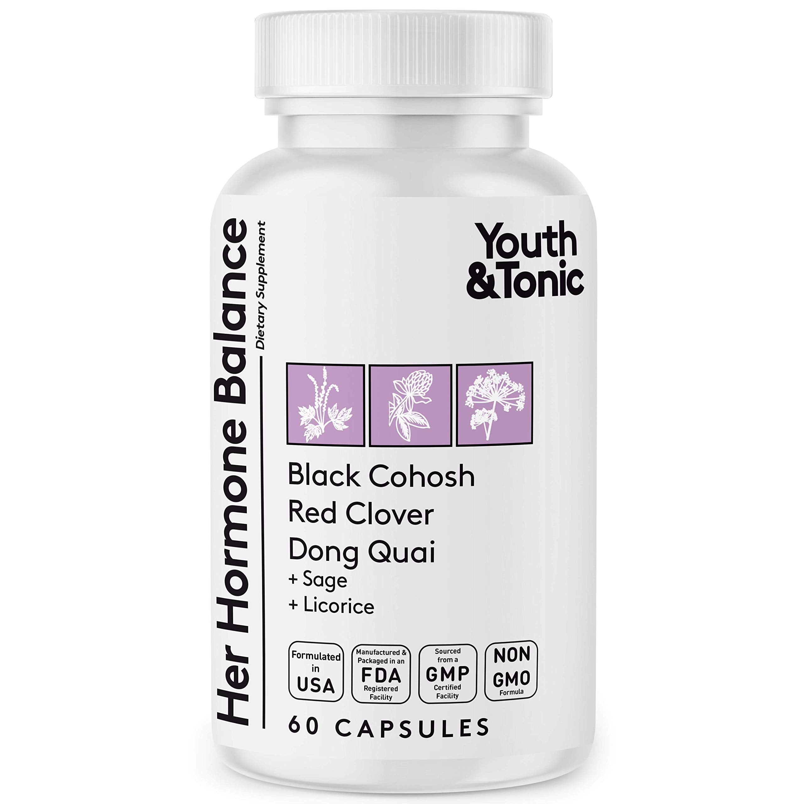 Youth & Tonic Her Hormone Balance – Menopause Supplement for Women, Perimenopause Support, Non-Hormonal Herbal Formula with Black Cohosh for Hot Flashes & Night Sweats, 60 Capsules Youth & TonicAu supplements