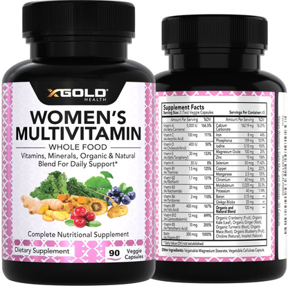 Vegan Women's Daily Multivitamin 50 Plus with Organic WholeFood Based Natural Ingredients, Ginger, Maca, Multi-Vitamin B Complex & More X Gold HealthUS supplements