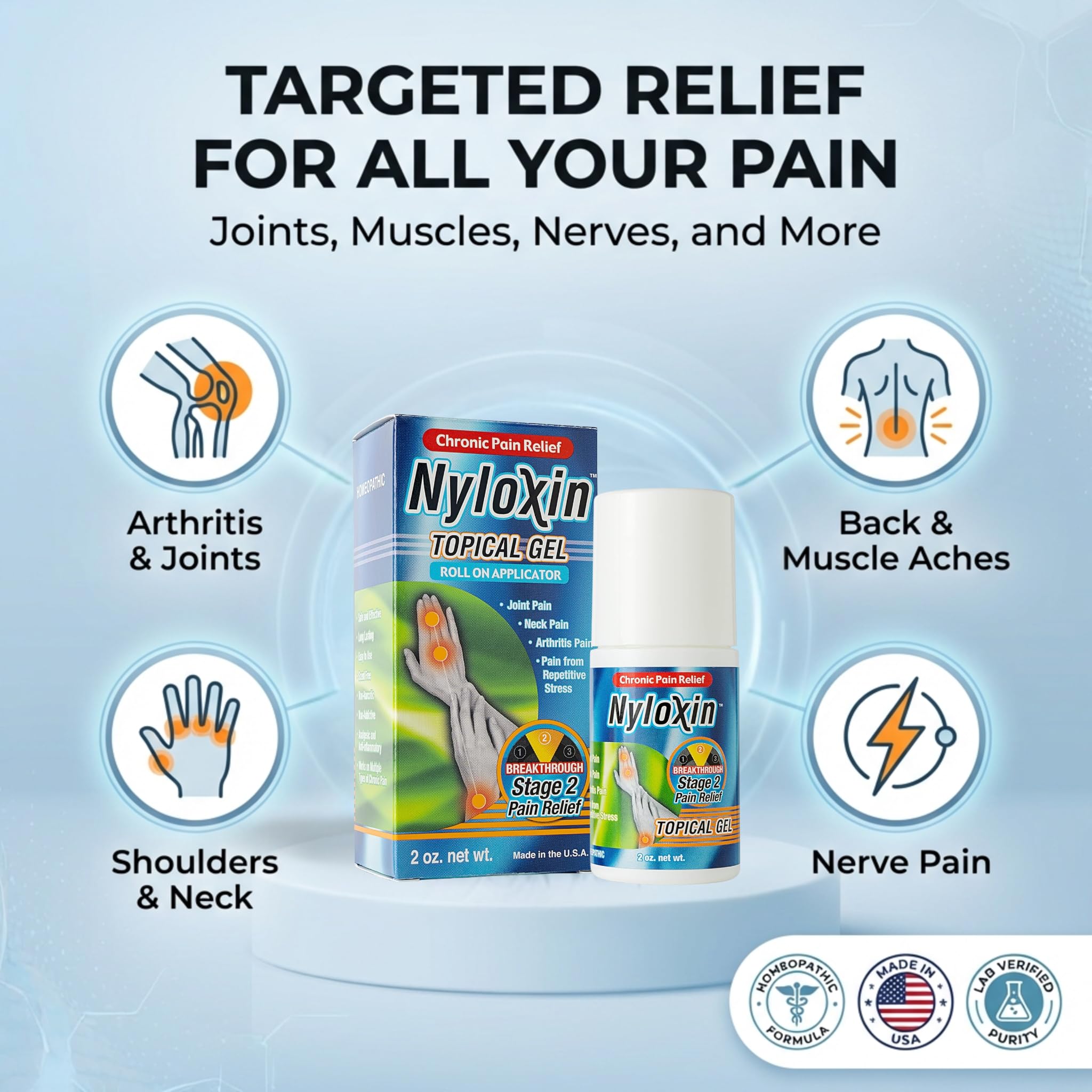 Nyloxin Extra Strength Roll-On Arthritis Pain Relief Gel, Back Pain Relief, Neuropathy Pain Relief, Nerve Pain Relief, Knee Pain Relief, Foot Pain Relief, Muscle Pain Relief, Joint Pain (2 oz) NyloxinAu supplements