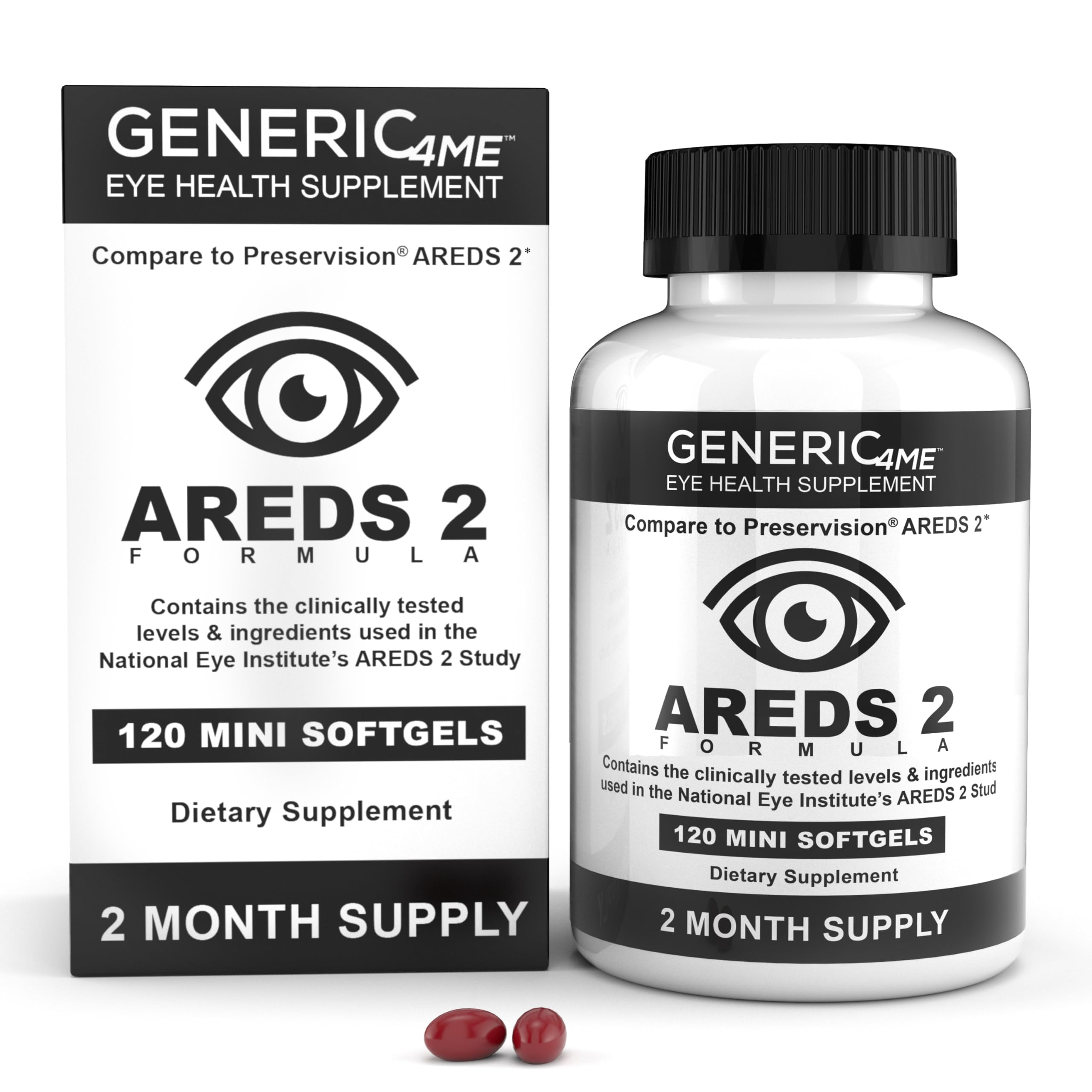 GENERIC4ME AREDS 2 SoftGels, 500 mg Vitamin C, 400 IU Vitamin E, 10 mg Lutein, 2 mg Zeaxanthin, 80 mg Zinc, 2 mg Copper - Supports Eye Health - 120 Mini SoftGels (Two Month Supply) Generic4MEAu supplements