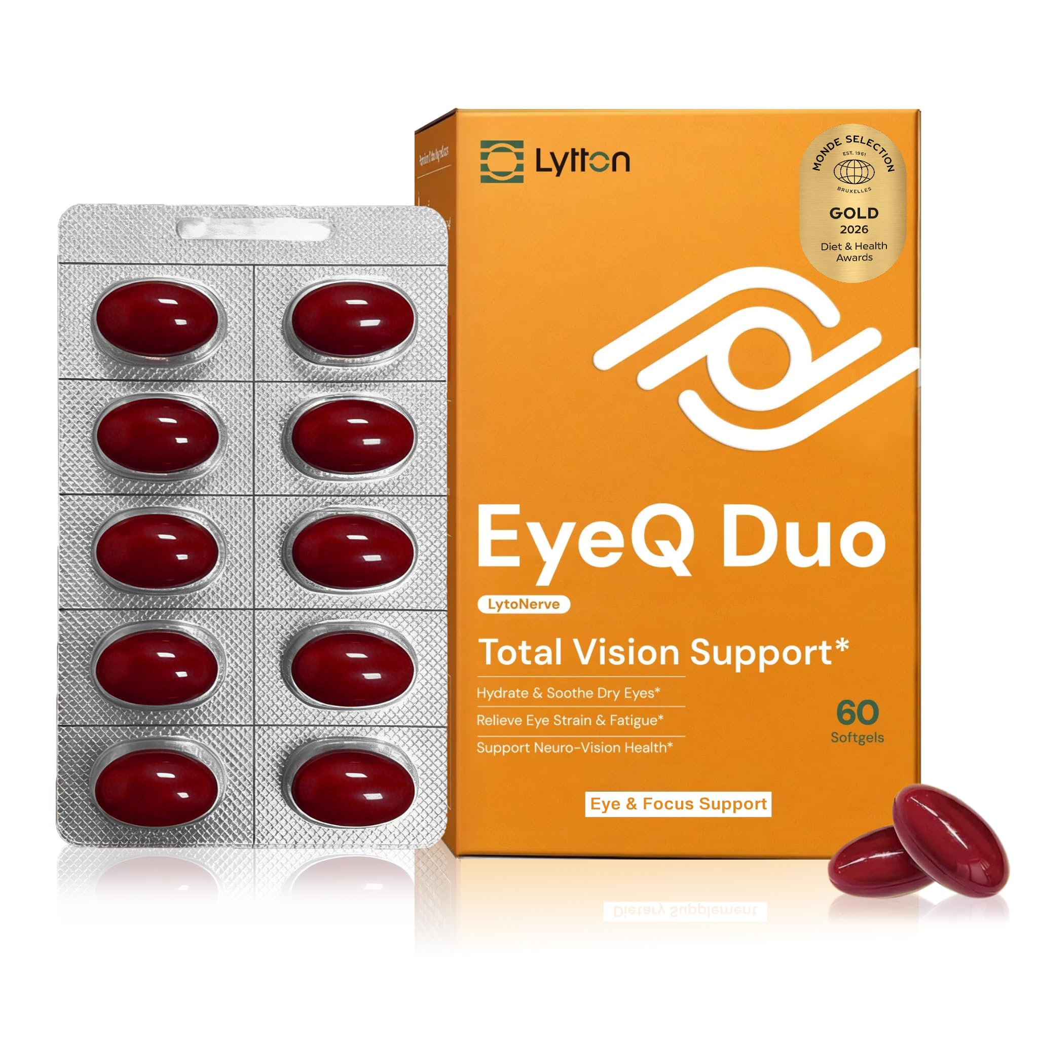 LYTTON EyeQ Duo Digital Eye & Focus Support – Patented Anthochlorogin for Brain-Eye Connection, Promotes Ocular Vitality – Rapid Visual Comfort & Natural Formula for Screen Users, 60 Softgels LYTTONAu supplements