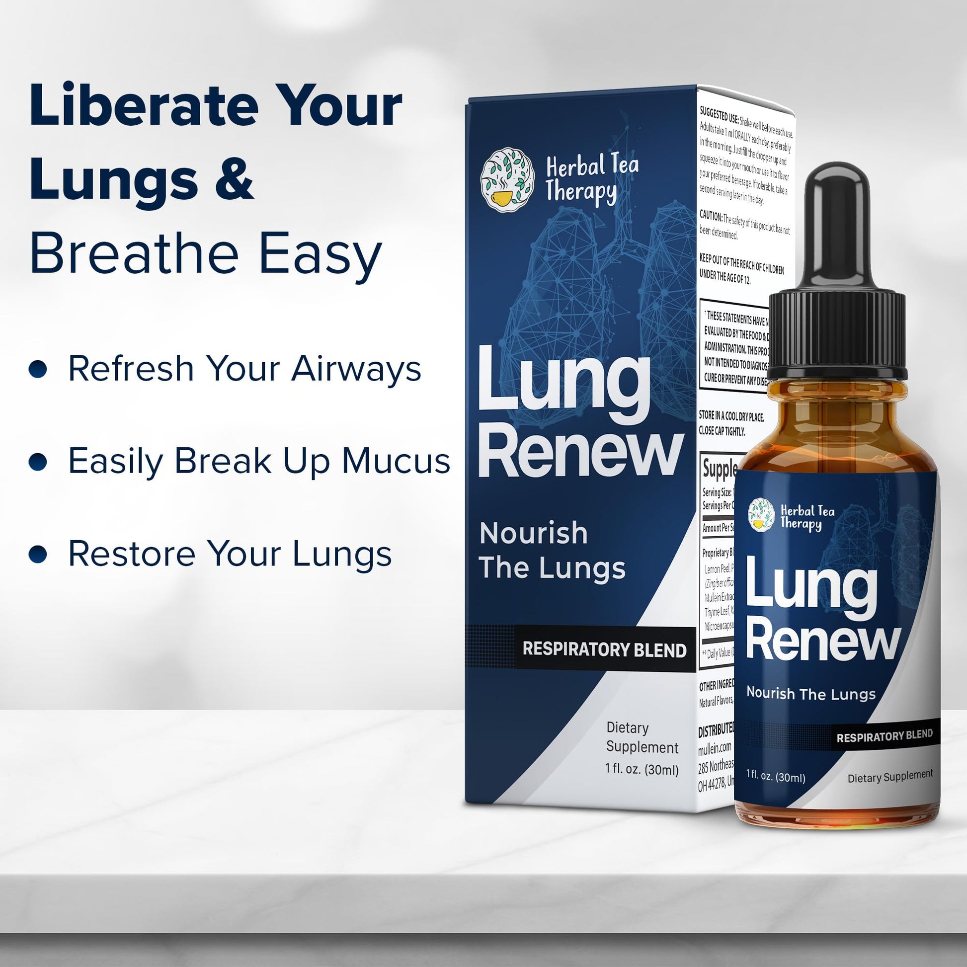 Herbal Tea Therapy Lung Renew Mullein Drops for Lungs (1 fl. oz.): Peppermint, Thyme, & Mullein Leaf Extract for Lungs Detox & Daily Respiratory Comfort - GMO-Free & Made in USA Herbal Tea TherapyAu supplements