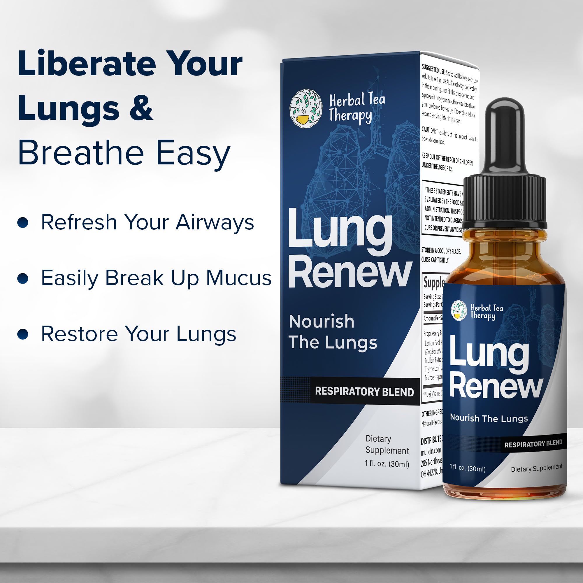 Herbal Tea Therapy Lung Renew Mullein Drops for Lungs (1 fl. oz.): Peppermint, Thyme, & Mullein Leaf Extract for Lungs Detox & Daily Respiratory Comfort - GMO-Free & Made in USA Herbal Tea TherapyAu supplements