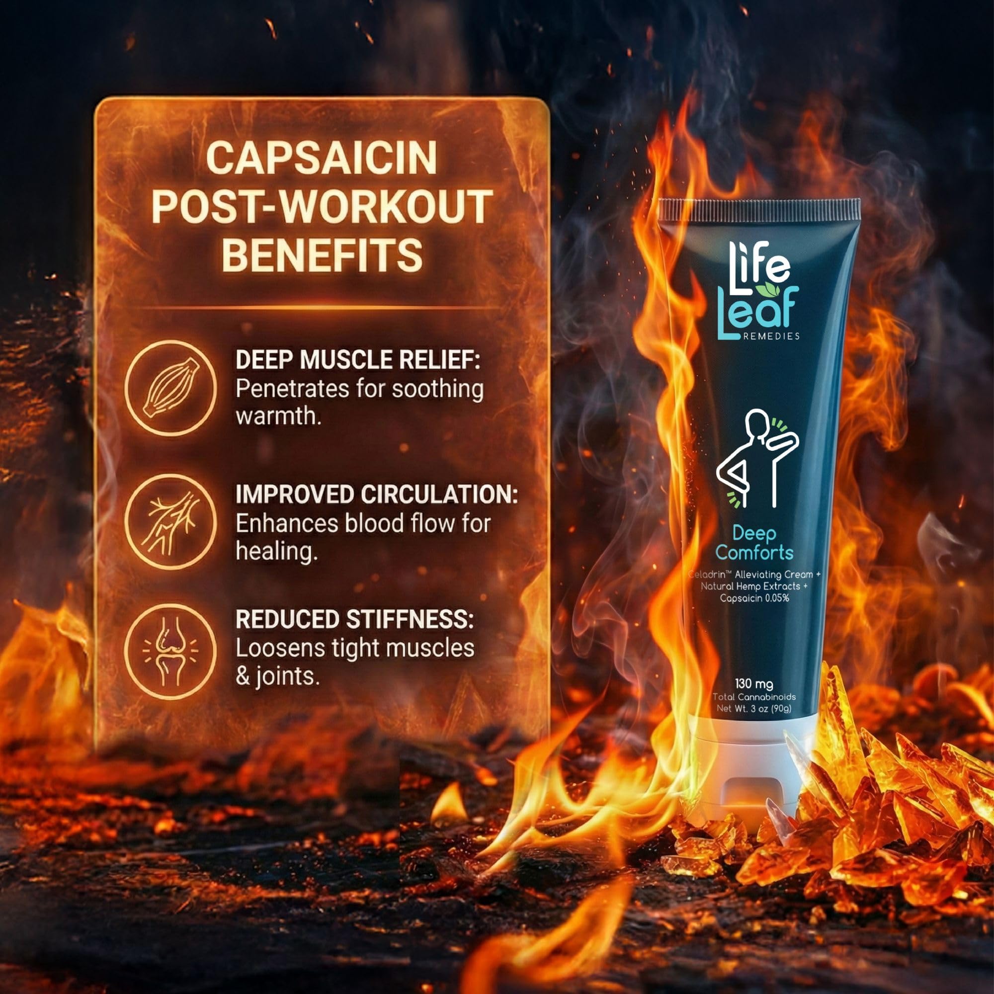 Capsaicin Cream (.05%) - Extra Strength Joint & Muscle, Knee & Back, Neck & Shoulder, Sore Muscle Cream with Capsaicin, Menthol, Celadrin and Hemp - Non-Greasy 3 OZ Deep Comforts by Life Leaf Life Leaf RemediesAu supplements