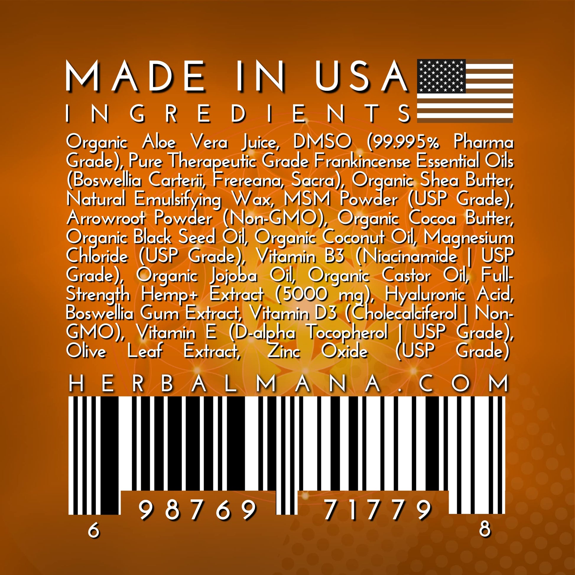 Herbal Mana Royal Warrior with 5000mg Hemp Lotion - 99.9% Pure DMSO Cream Herbal ManaAu supplements