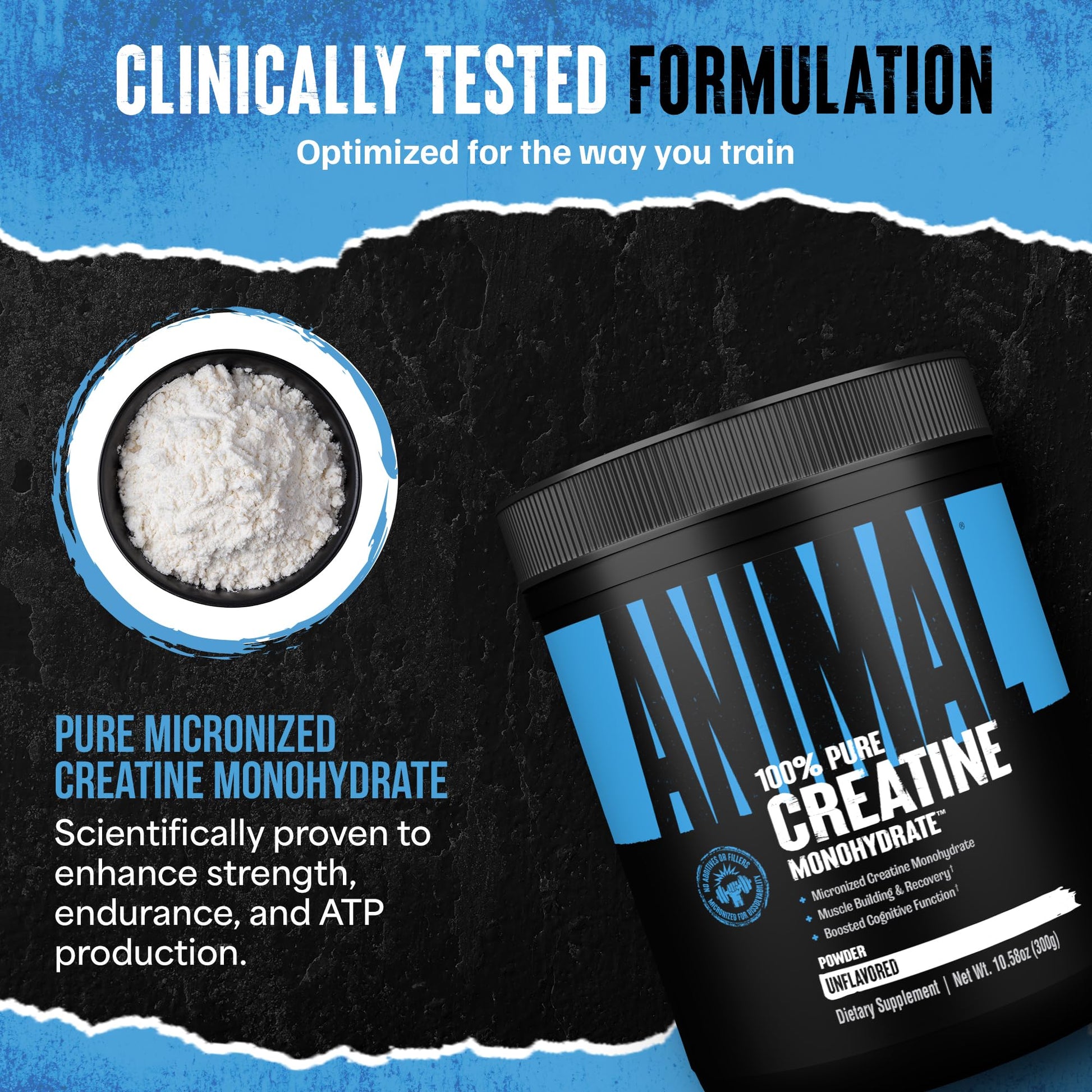 Animal Creatine Monohydrate Powder – Micronized Creatine for Women and Men, Supports Muscle Growth, Strength, Endurance, Recovery and ATP Production, Gym & Workout Supplements - Unflavored, 300g AnimalAu supplements