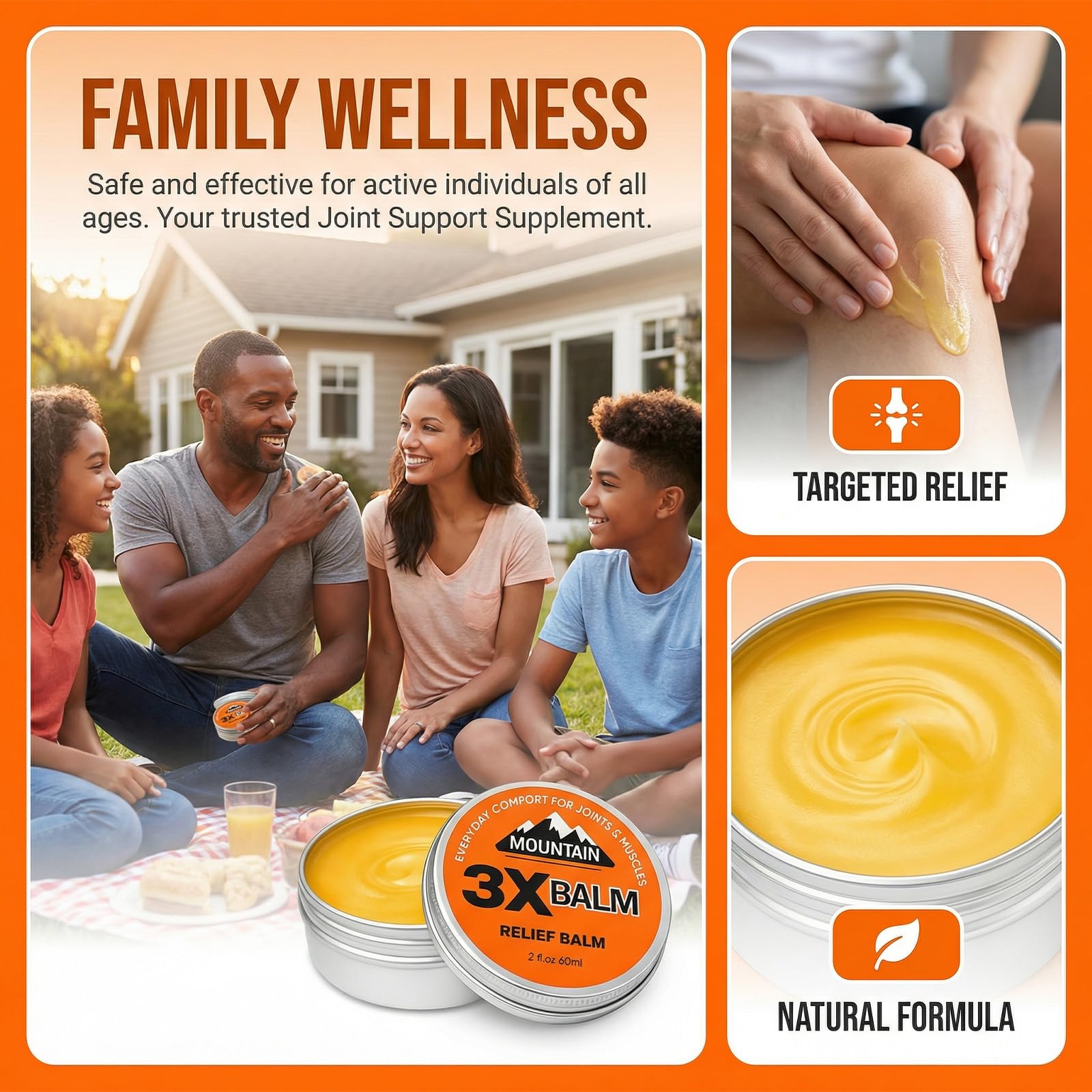 MOUNTAIN 3X 3X Relief Balm, 2.7fl Oz Relief Balm, with Natural Arnica & Camphor, Soothing Neck, Hands & Feet, Non-Greasy Formula, Fast Absorbing (1) MOUNTAIN 3XAu supplements