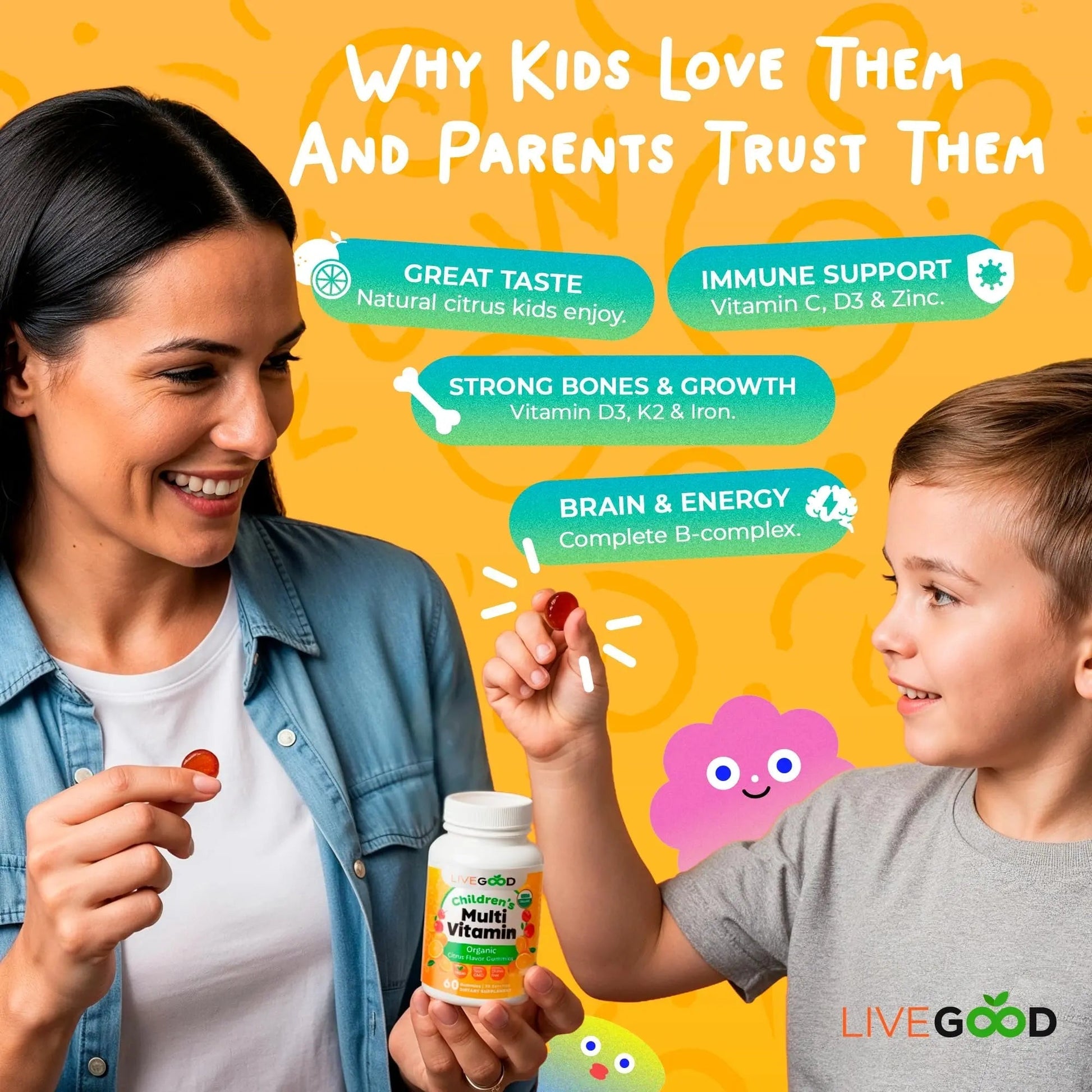 LIVEGOOD Organic Children’s Multivitamin Gummies, Kids Multivitamin, Vitamin D for Toddlers and Children, Organic Kids Chewable Vitamins for Immunity LIVEGOODAu supplements