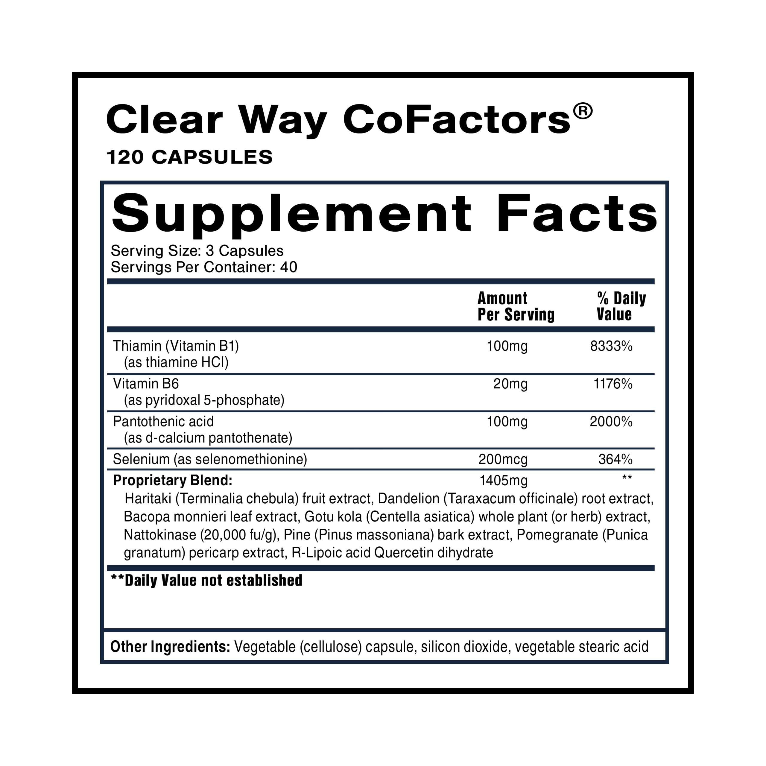 Quicksilver Scientific Clear Way Cofactors - Body Detox Cleanse Support with Vitamin B1, Dandelion Extract, Quercetin & Nattokinase Enzyme - Antioxidant Cleanse to Support Gut Health (120 Capsules) Quicksilver ScientificUS supplements