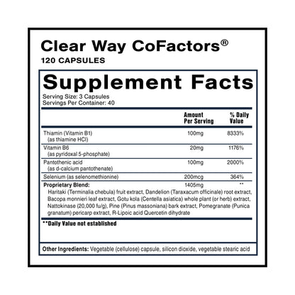 Quicksilver Scientific Clear Way Cofactors - Body Detox Cleanse Support with Vitamin B1, Dandelion Extract, Quercetin & Nattokinase Enzyme - Antioxidant Cleanse to Support Gut Health (120 Capsules) Quicksilver ScientificUS supplements