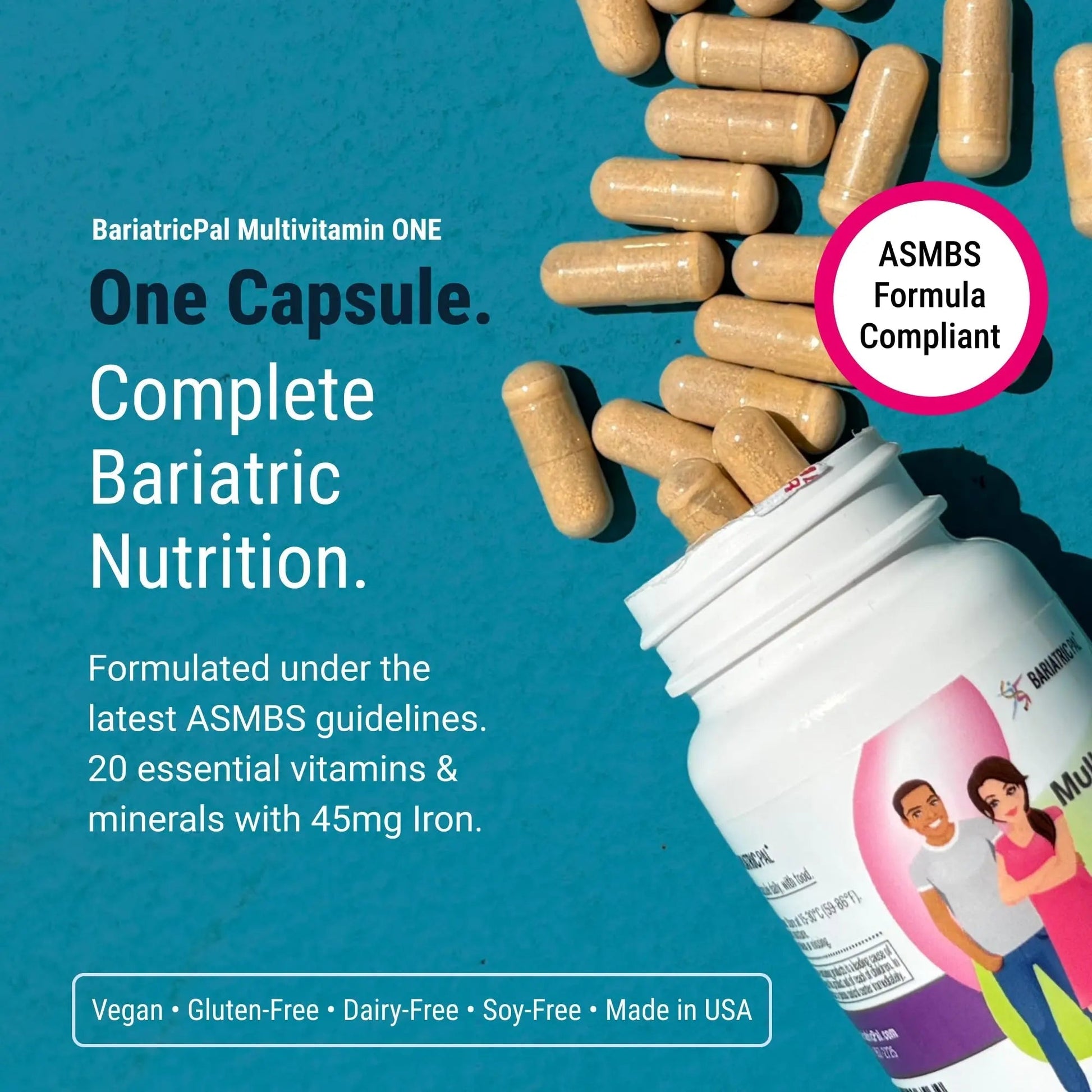 BariatricPal Multivitamin ONE 1 per Day! Bariatric Multivitamin Capsule with 45 mg of Iron | Easy to Swallow Capsule | BariatricPalAu supplements