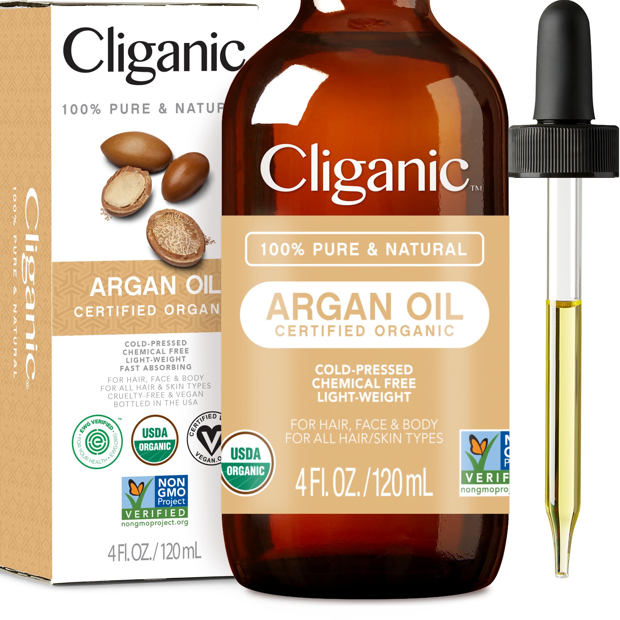 Cliganic USDA Organic Argan Oil, 100% Pure | for Hair, Face & Skin | Natural Cold Pressed Carrier Oil CliganicAu supplements