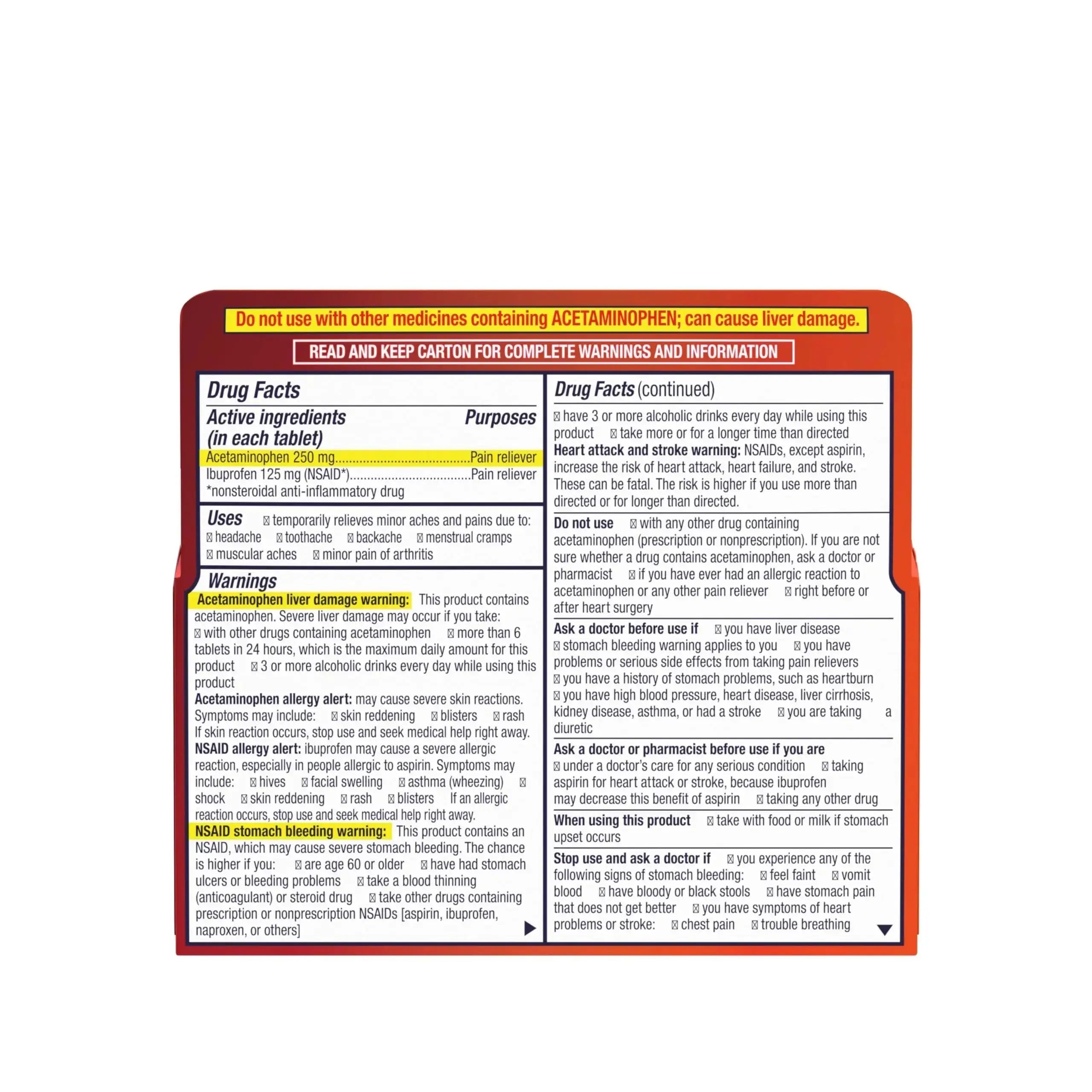 Motrin Dual Action with Tylenol, Fast-Acting Dual Action Pain Reliever with Ibuprofen & Acetaminophen for Minor Aches & Pains, Ibuprofen (NSAID) 125 mg & Acetaminophen 250 mg, 80 ct MotrinAu supplements