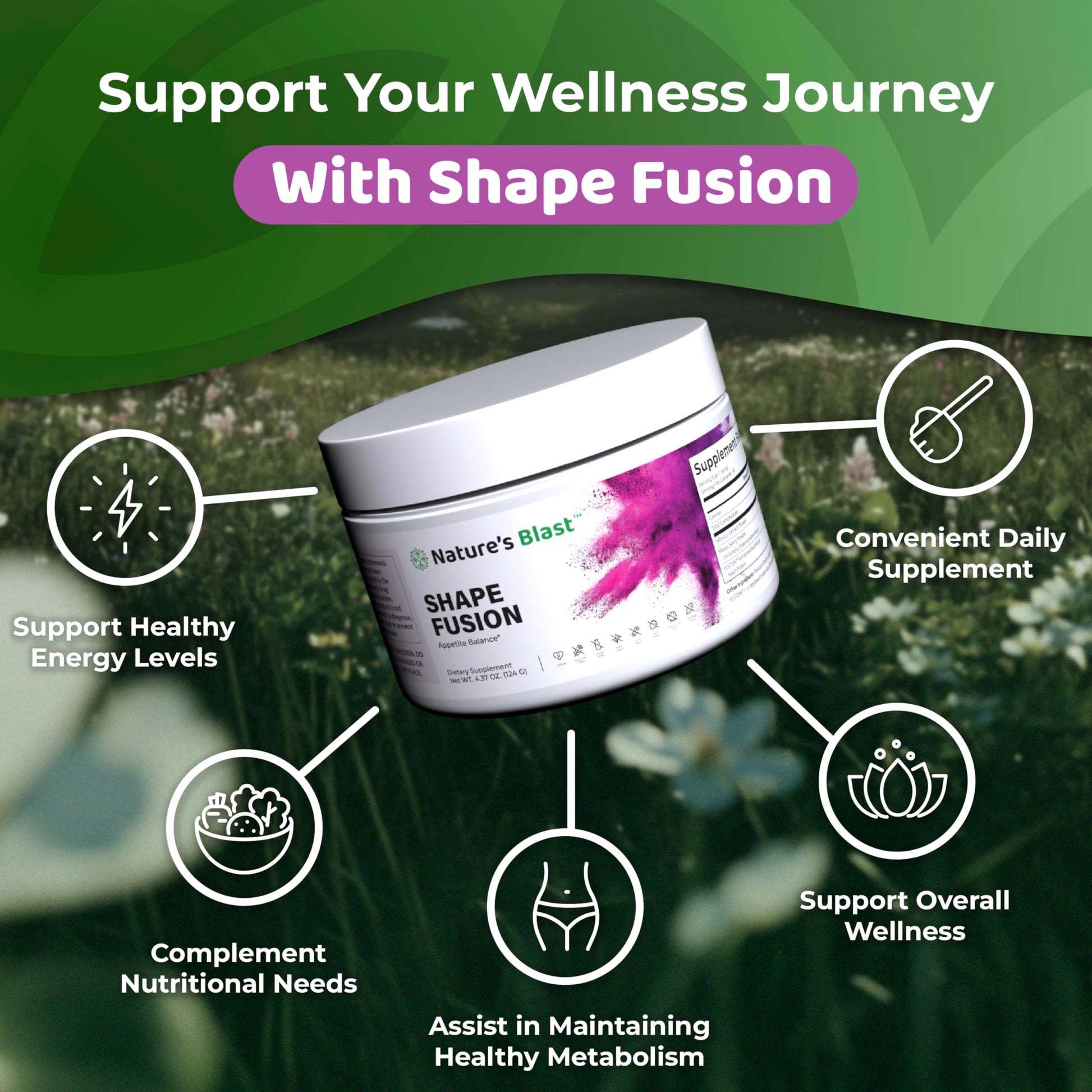 NATURES BLAST Shape Fusion® - GLP-1 Supplements with Ashwagandha, Hibiscus, Ceylon Cinnamon, Maqui Berry & African Mango Extract - Supports Healthy Habits, Energy & Body Balance - 30 Servings NATURES BLASTAu supplements
