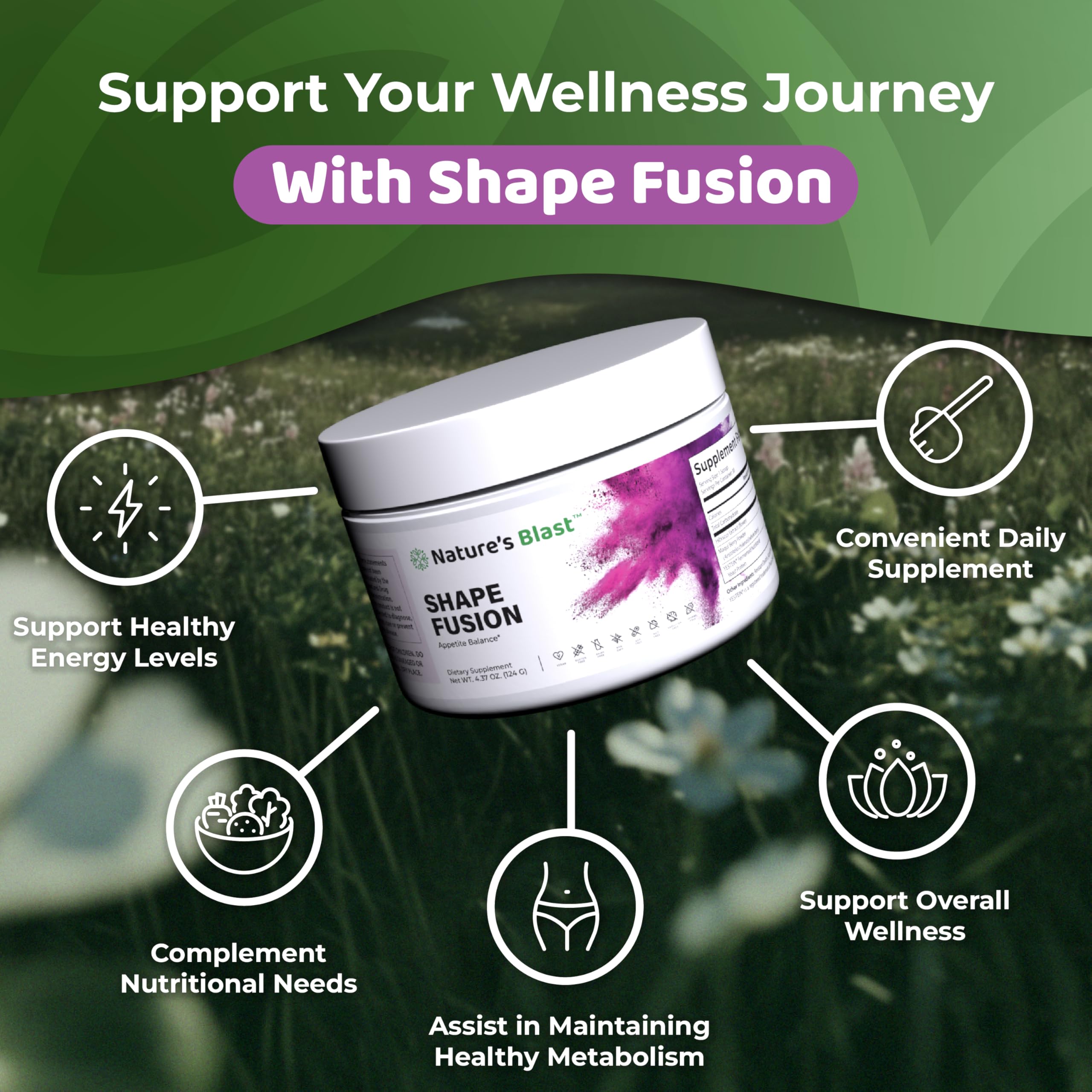 NATURES BLAST Shape Fusion® - GLP-1 Supplements with Ashwagandha, Hibiscus, Ceylon Cinnamon, Maqui Berry & African Mango Extract - Supports Healthy Habits, Energy & Body Balance - 30 Servings NATURES BLASTAu supplements