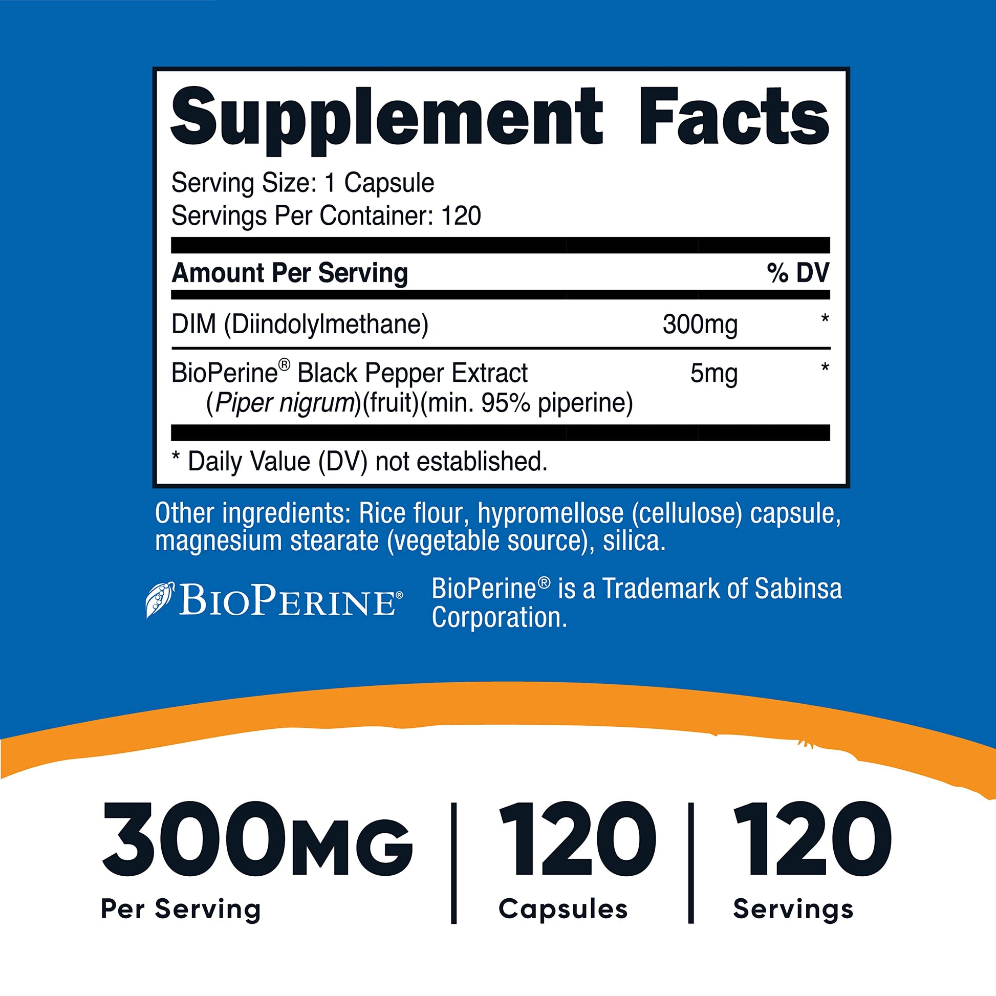 Nutricost DIM (Diindolylmethane) Plus BioPerine 300mg, 120 Vegetarian Capsules NutricostAu supplements