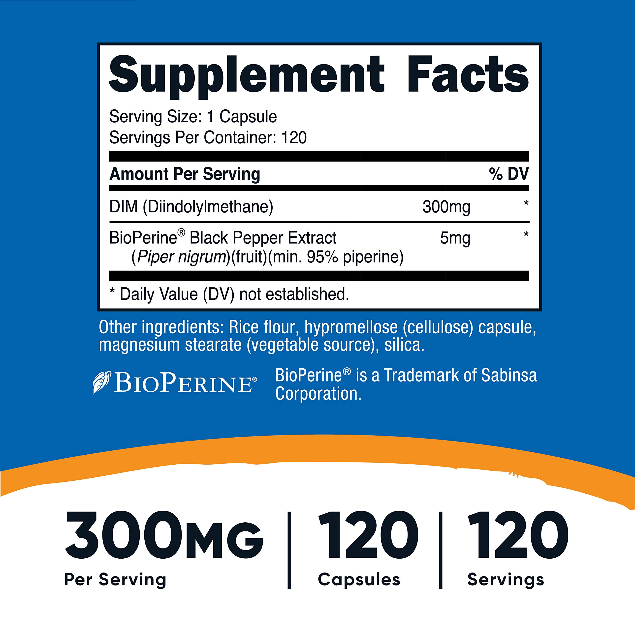 Nutricost DIM (Diindolylmethane) Plus BioPerine 300mg, 120 Vegetarian Capsules NutricostAu supplements