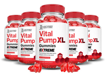 Justified Laboratories (5 Pack) Vital Pump XL Extreme 2000MG Performance Gummies Vital PumpXL Advanced Formula Formulated with Beet Juice ACV Pomegranate Powder B12 Vegan Non GMO 300 Gummys Justified Laboratoriesnz supplements