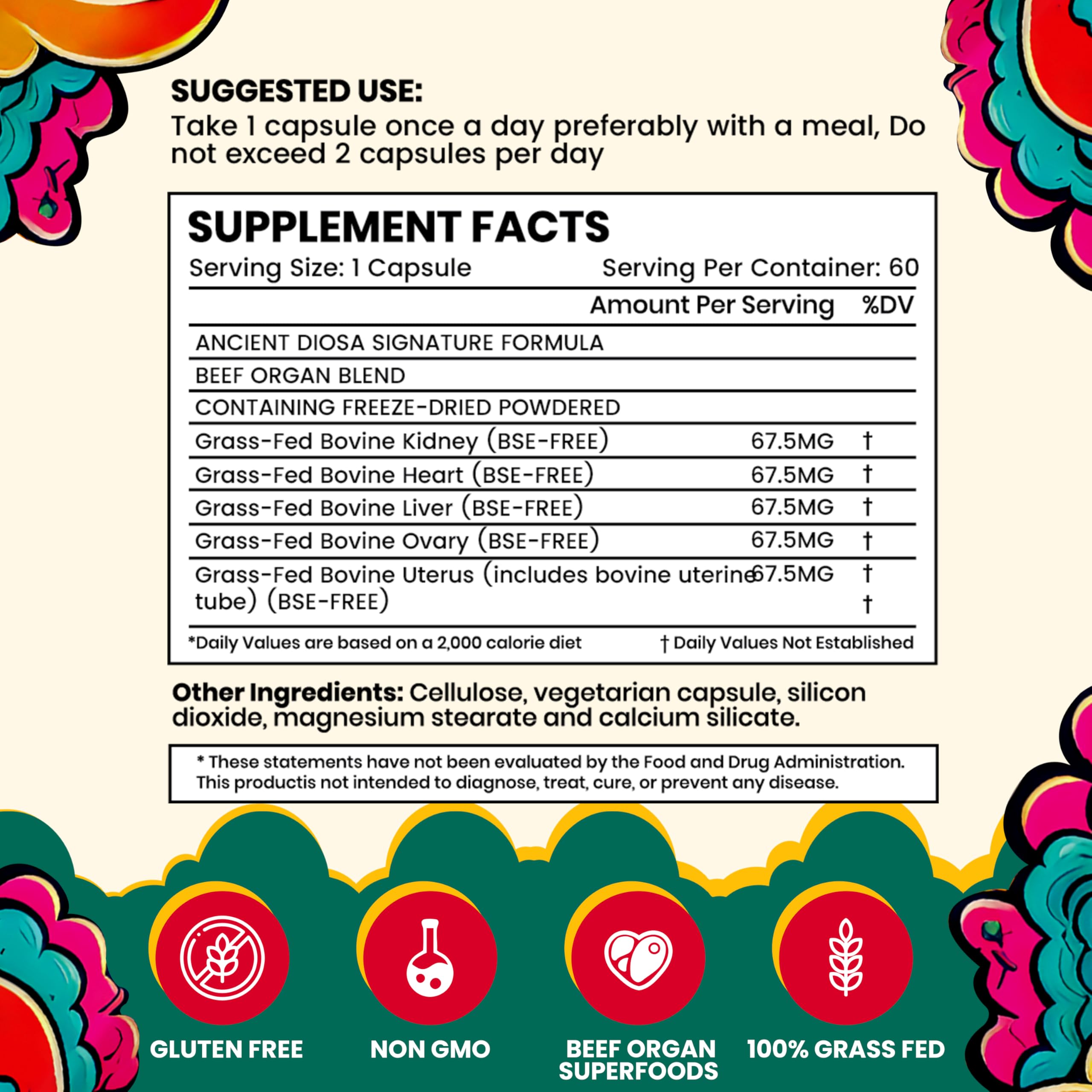 ANCIENT DIOSA Grass Fed Beef Liver Capsules - Female-Focused Organ Supplement with Liver, Heart, Ovary & Uterus - Supports Hormone Balance & Vitality, Whole Body Wellness - 60 Capsules ANCIENT DIOSAAu supplements