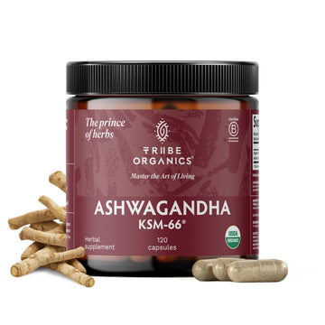TRIBE ORGANICS Ashwagandha KSM 66 Pure Organic Root Powder Extract Ayurvedic Supplement - Focus, Mood Support, Increase Energy, Strength, 600mg of Natural KSM66 for Superior Absorption - 120 Capsules TRIBE ORGANICSAu supplements
