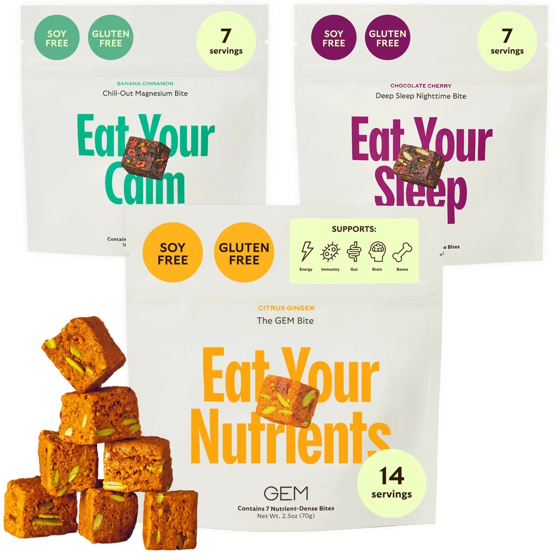 GEM Bite Complete Routine Variety Pack with Daily Multivitamin (14 Bites), Chill-Out Calm (7 Chews) & Deep Sleep Aid (7 Chews) | GEMAu supplements