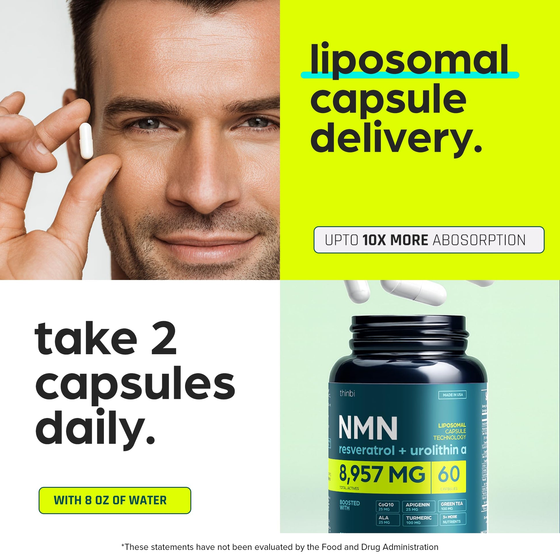 NMN Supplement 8957mg with Real NAD+ Not Just a Booster | Urolithin A, Resveratrol, CoQ10, Alpha Lipoic Acid, Green Tea Extract | Cellular Longevity & Energy Support for Men & Women ThinbiAu supplements