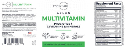 Type Zero Multivitamin Capsules (120 Capsules) (1300 mg) - with Probiotics + 22 Vitamins and Minerals, GMO-Free Type ZeroUS supplements