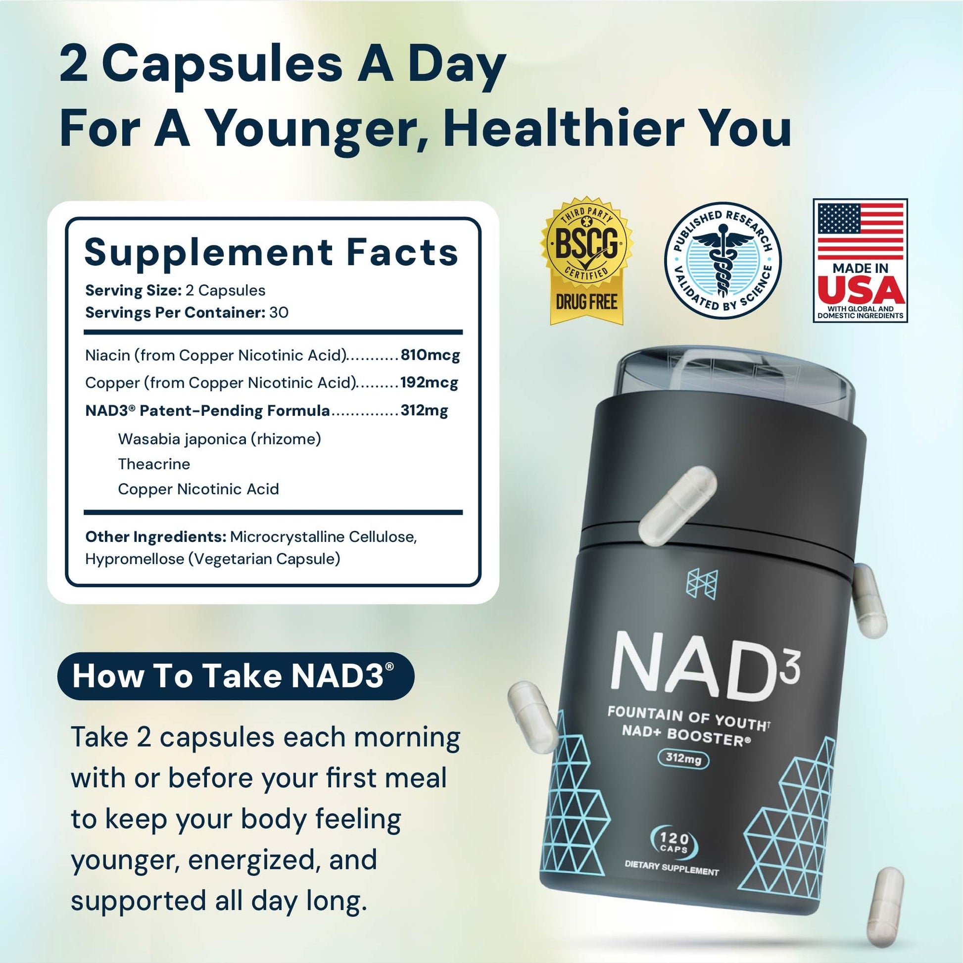HPN NAD3 Clinical NAD+ Booster, Cellular Health & Natural Energy - NAD Supplement for Healthy Aging, Metabolic Support, NRF2 & Longevity, Nicotinamide Riboside & NMN Alternative, 120ct, 60-Day Supply HPNAu supplements