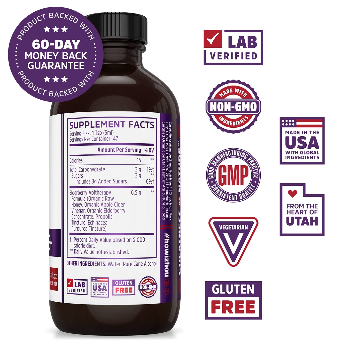 Zhou Nutrition Elderberry Syrup, Immune System Booster with Organic Elderberry Syrup Zhou NutritionUS supplements