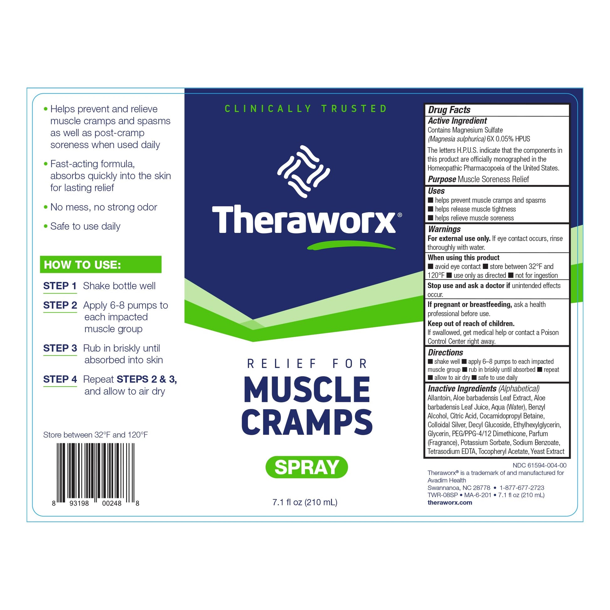 Theraworx Relief for Muscle Cramps Spray Fast-Acting Muscle Spasm, Leg Soreness with Magnesium Sulfate - 7.1 oz - 1 Count TheraworxAu supplements