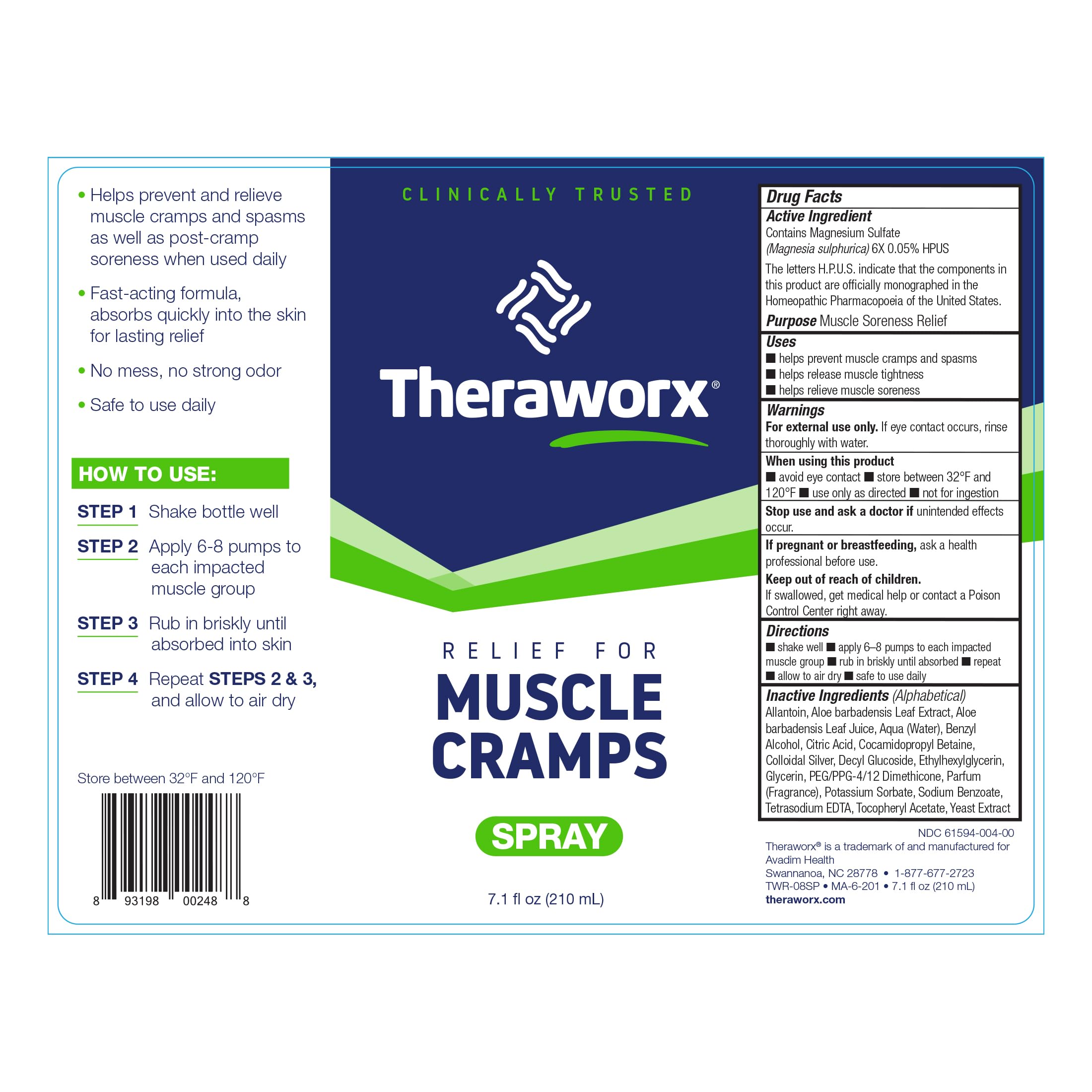 Theraworx Relief for Muscle Cramps Spray Fast-Acting Muscle Spasm, Leg Soreness with Magnesium Sulfate - 7.1 oz - 1 Count TheraworxAu supplements