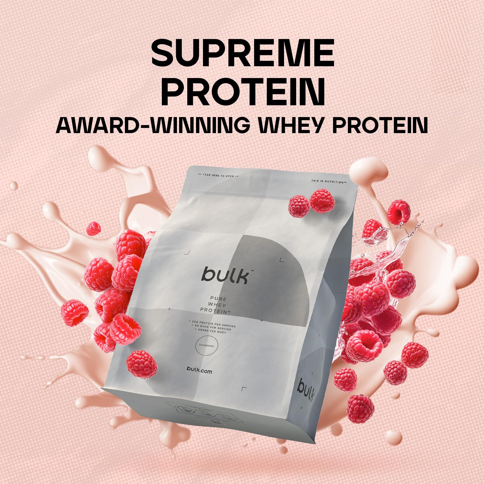 Bulk Pure Whey Protein Powder Shake, Raspberry, 500 g, Packaging May Vary BulkAu supplements