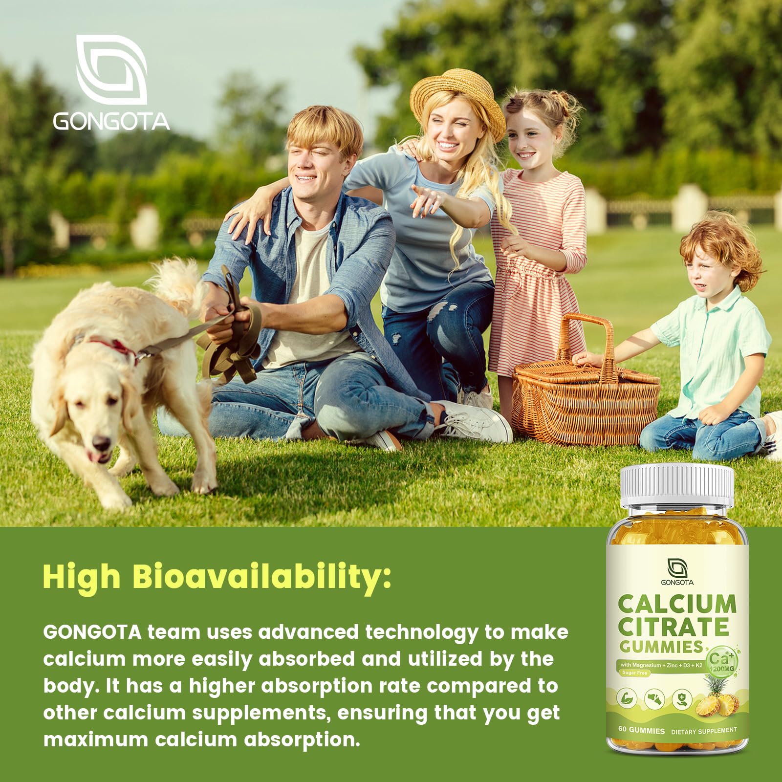 Calcium Citrate Gummies for Women, 1200mg Calcium Citrate Magnesium with Vitamin C D3 K2, Absorption Calcium Supplements for Bone, Muscle, Immune, Sugar Free (120Count) GONGOTAAu supplements