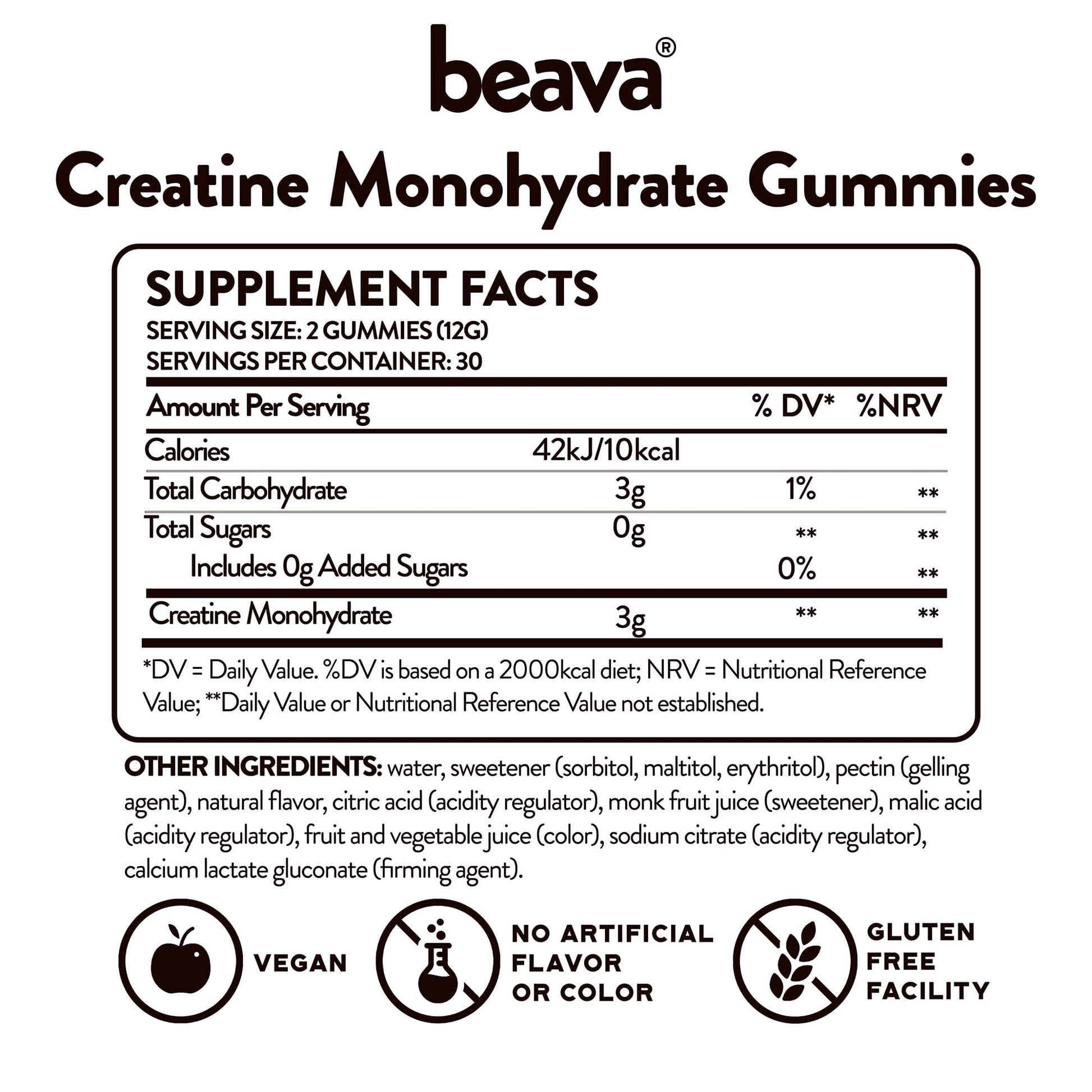Creatine Monohydrate Gummies - 30 Servings - Vegan Creatine Chews for Muscle Growth, Muscle Recovery, Workout Recovery, Anaerobic Endurance - No Loading Phase - No Bloating - Strawberry - No Sugar beavaAu supplements