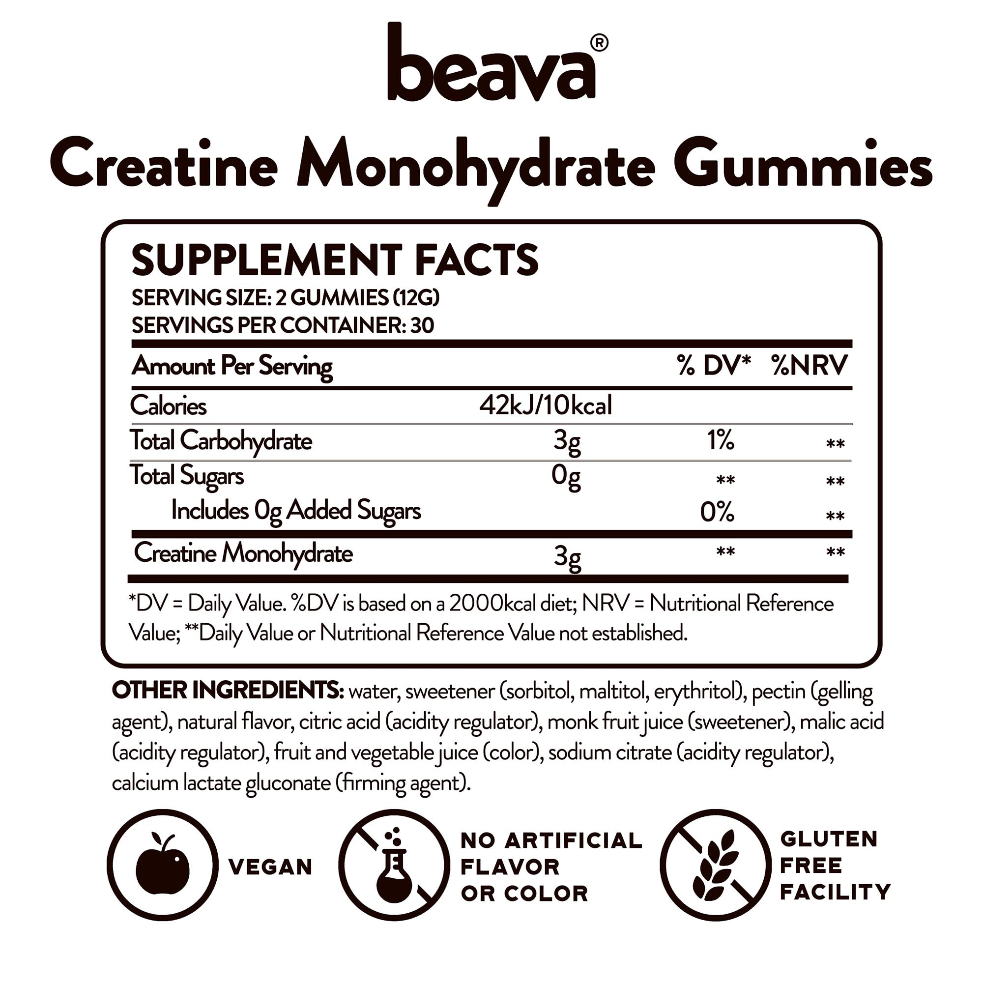 Creatine Monohydrate Gummies - 30 Servings - Vegan Creatine Chews for Muscle Growth, Muscle Recovery, Workout Recovery, Anaerobic Endurance - No Loading Phase - No Bloating - Strawberry - No Sugar beavaAu supplements