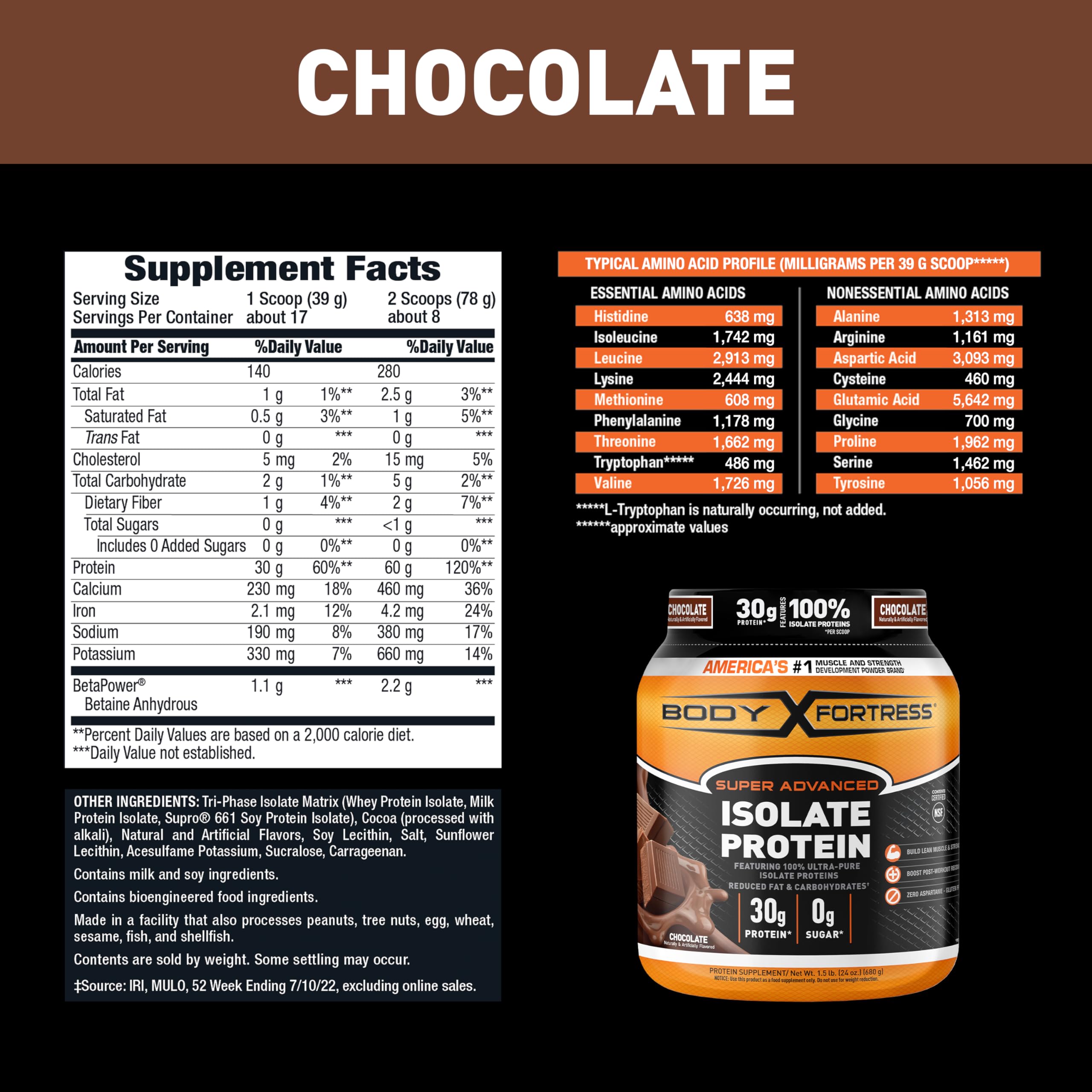 Body Fortress Super Advanced Isolate Protein, Chocolate Protein Powder Supplement Body FortressUS supplements