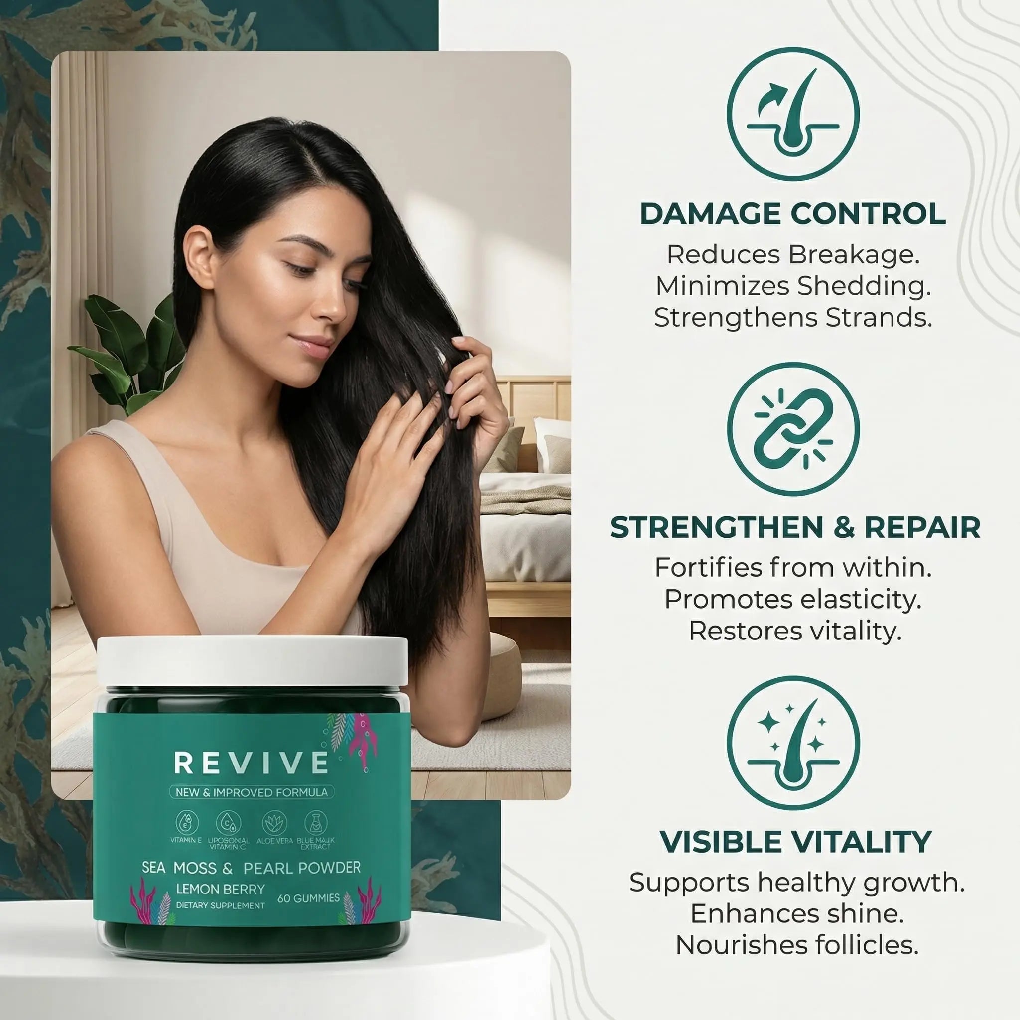 Balmbare Revive Gummies for Hair Loss - Sea Moss Gummies with Vitamin C, Vitamin E, Aloe Vera, Pearl Powder Supports Faster Hair Growth RulinalAu supplements