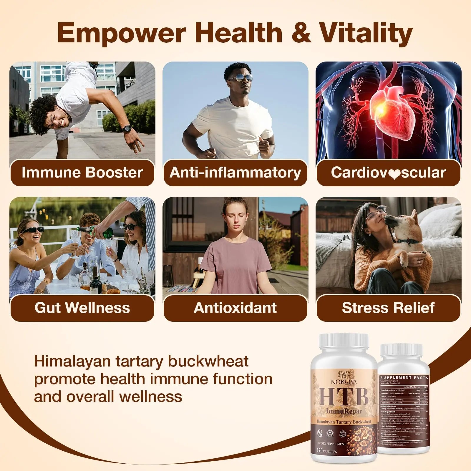 Nokuba Polyphenols Supplement for Immune Support | Himalayan Tartary Buckwheat Sourced | Polyphenol Superfood with Quercetin, Curcumin | Immune Booster, Antioxidant, Anti-inflammatory - 120 Capsules Nokubanz supplements